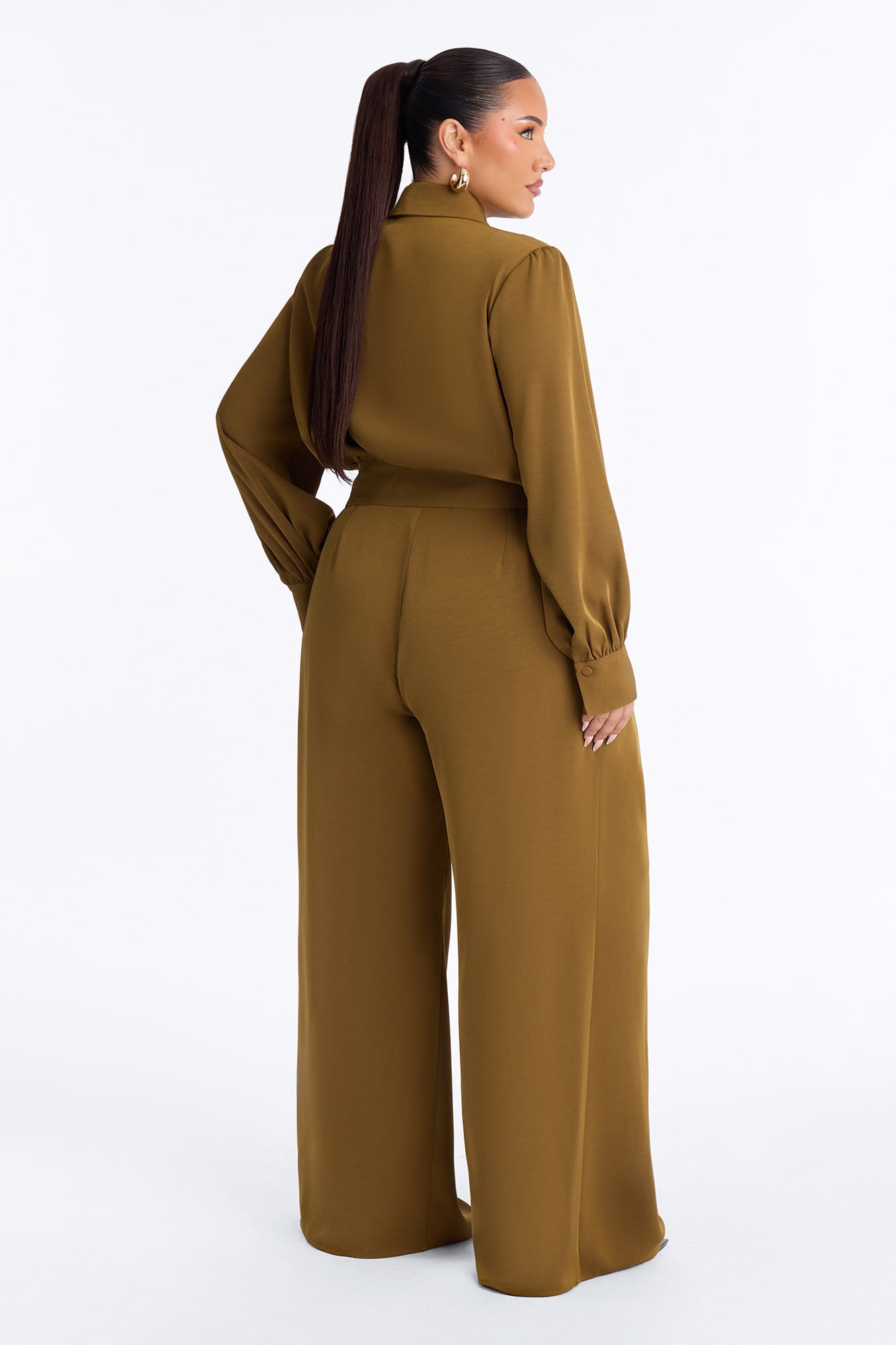 Ozella Pleated Wide Leg Pant Set - Olive image 4