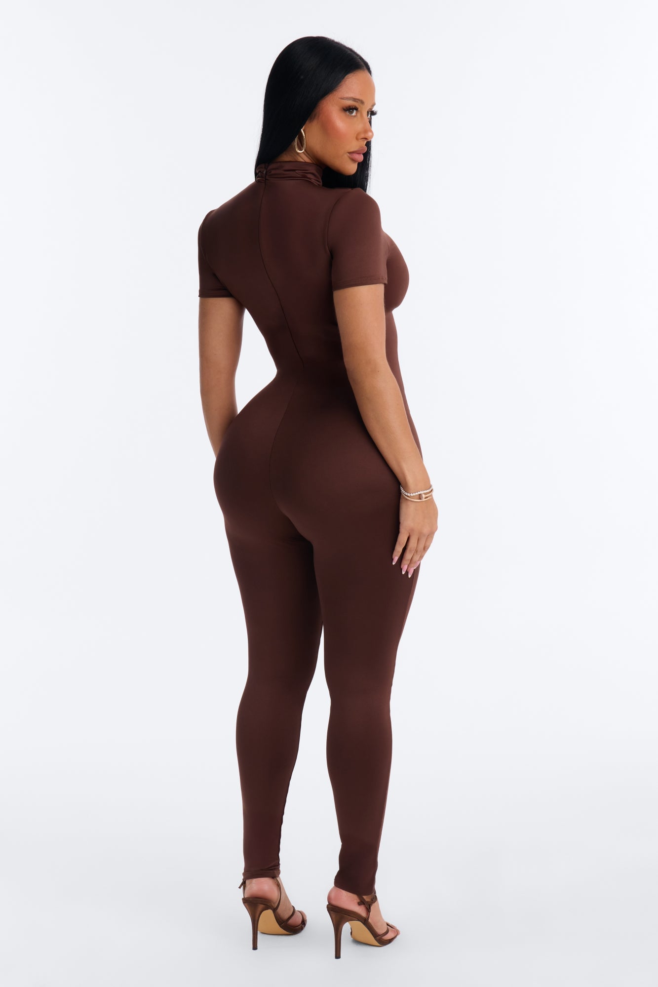 Nina Mock Neck Skinny Jumpsuit - Chocolate image 4