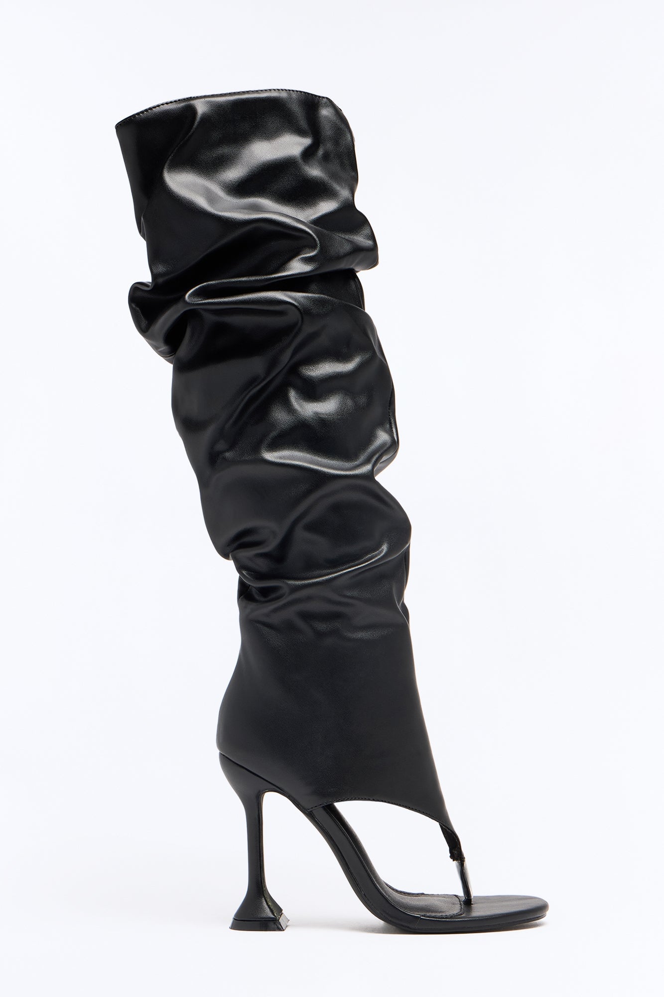 Abelinne Ruched Knee High Thong Boots - Black image 3