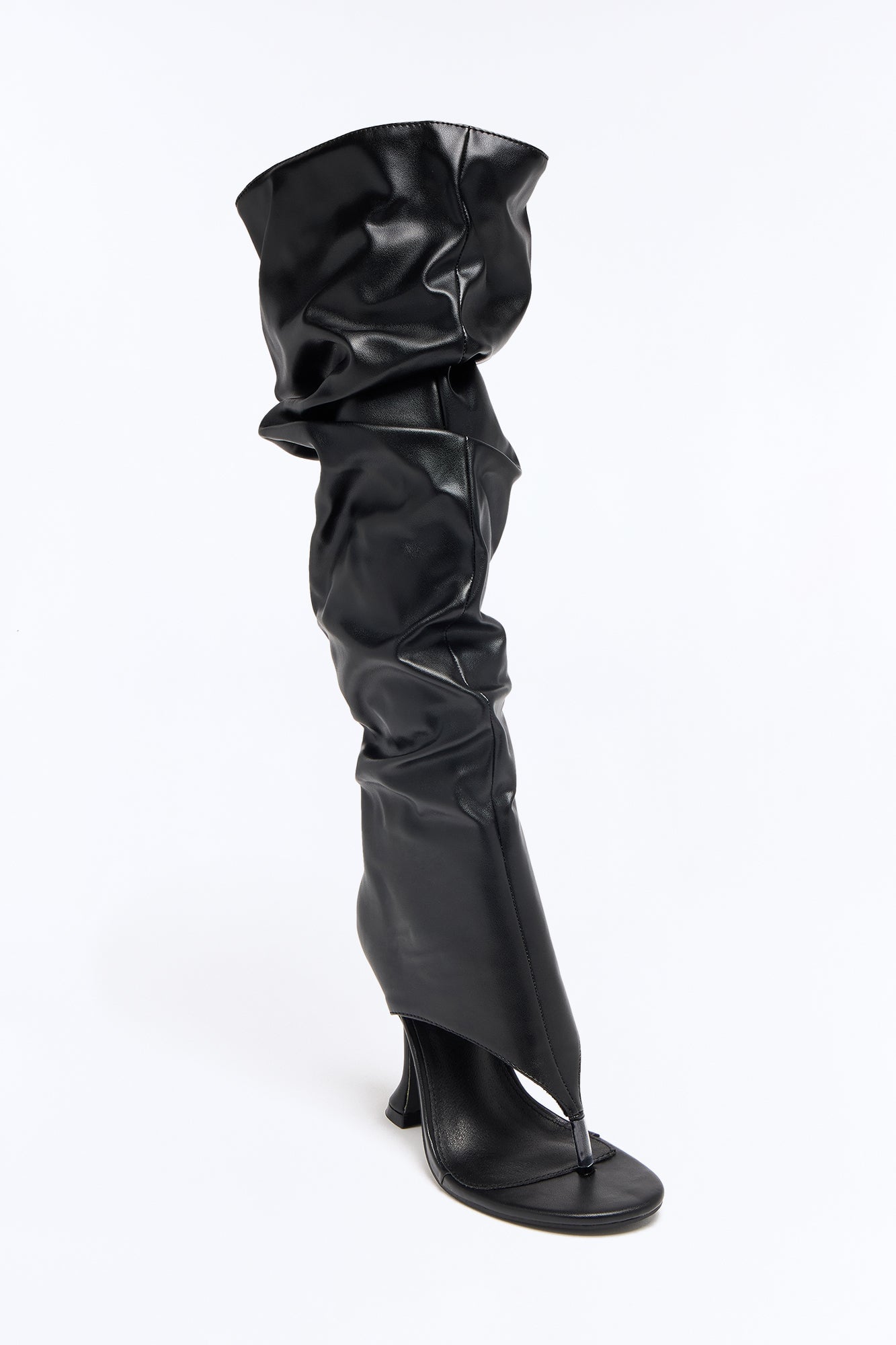 Abelinne Ruched Knee High Thong Boots - Black image 4