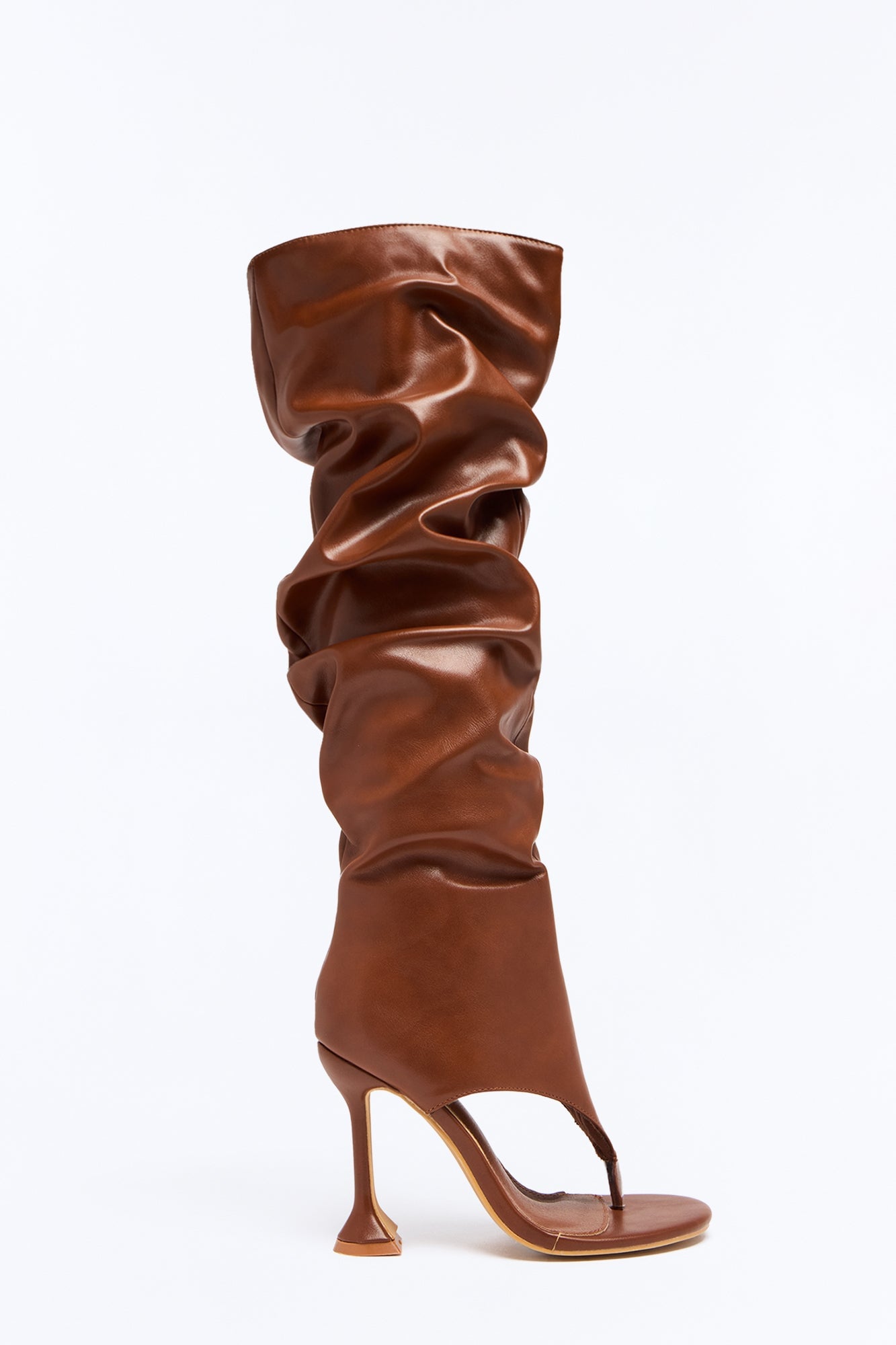 Abelinne Ruched Knee High Thong Boots - Brown image 3
