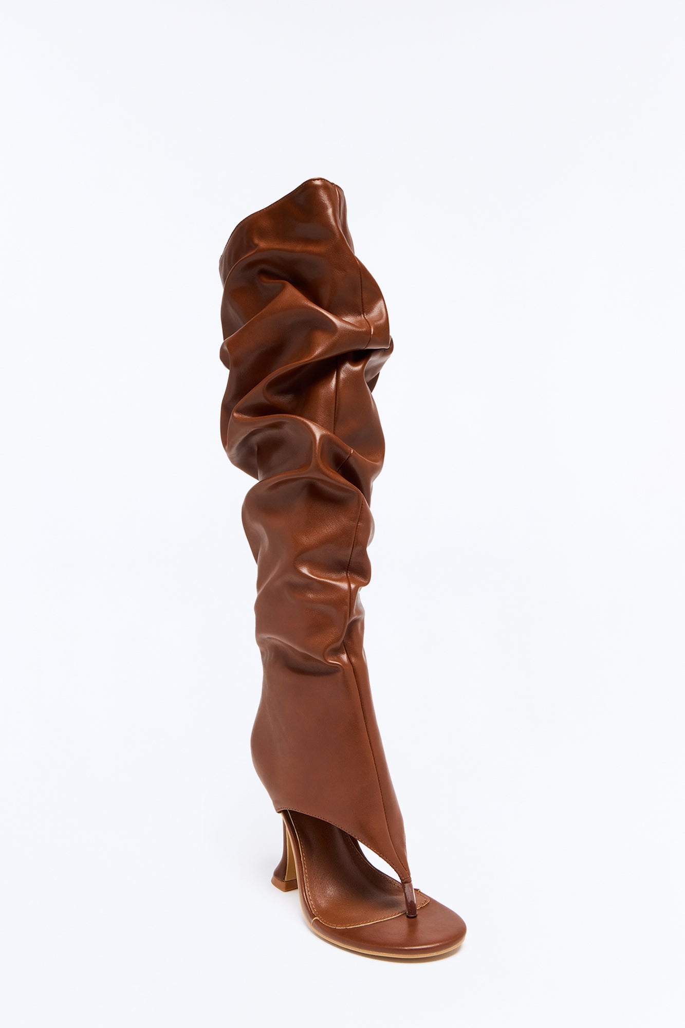 Abelinne Ruched Knee High Thong Boots - Brown image 4
