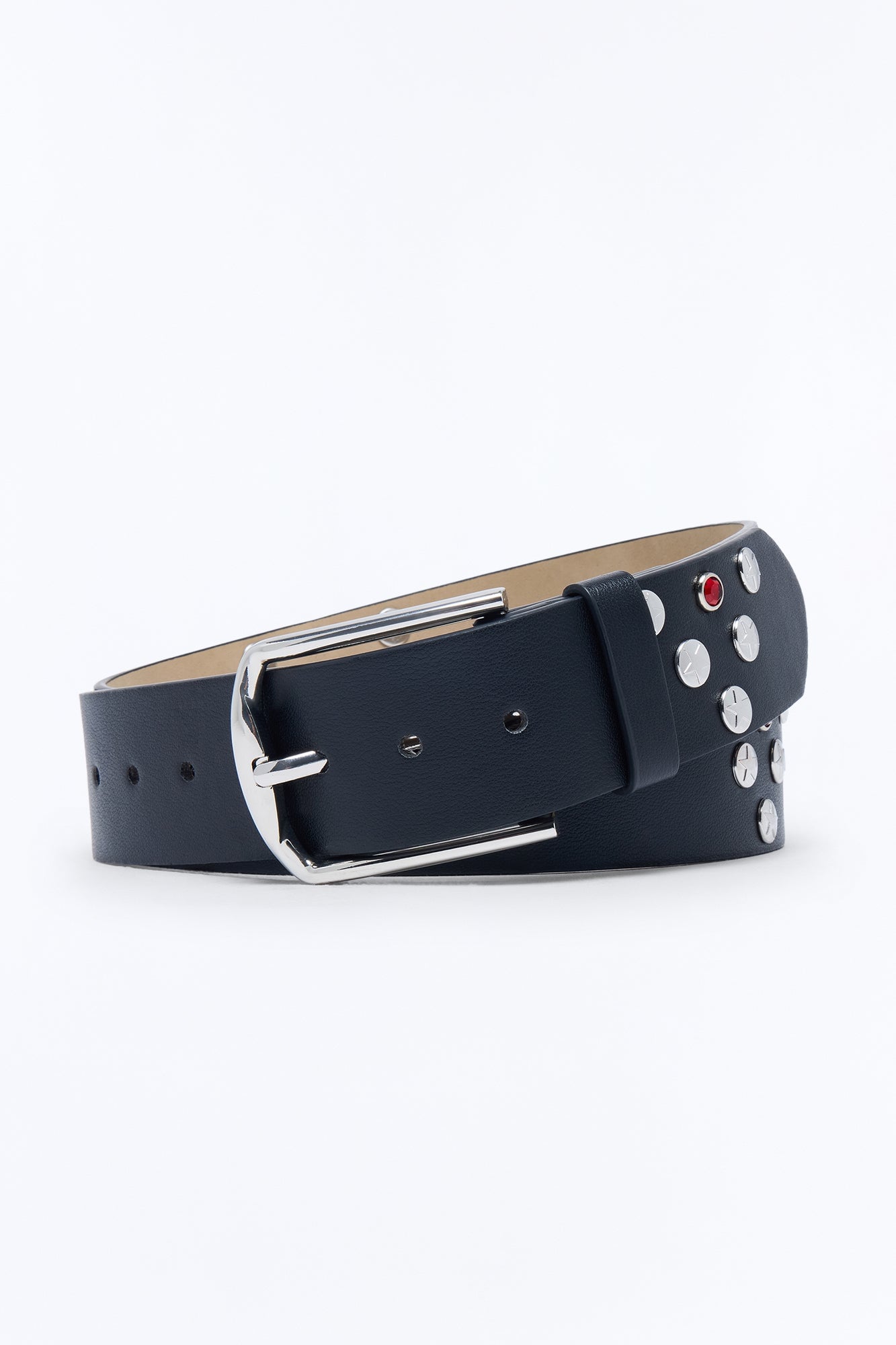 Rockstar Faux Leather Studded Belt - Silver/Black image 3