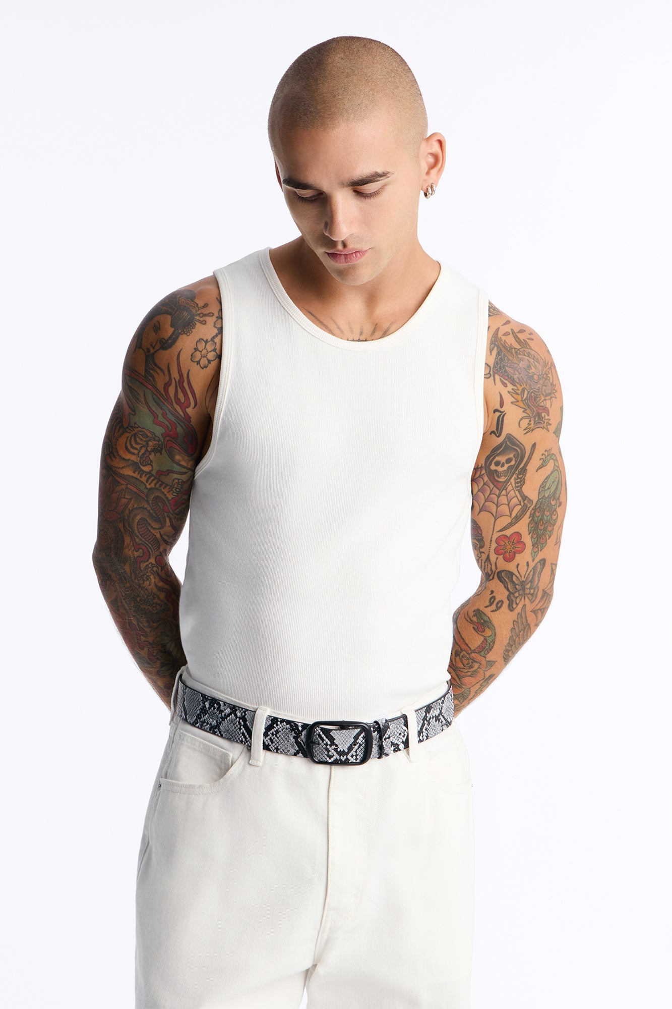 Snake Embossed Faux Leather Buckle Belt - Black/combo image 2