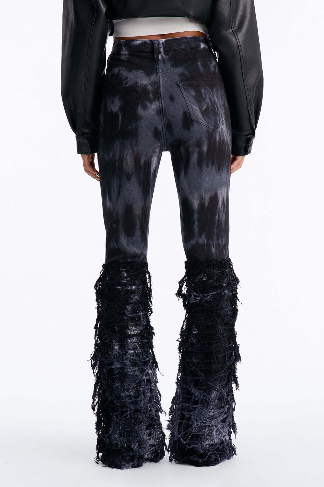 Nightshade Premium Shredded High RIse Flare Jeans - Black/combo image 4