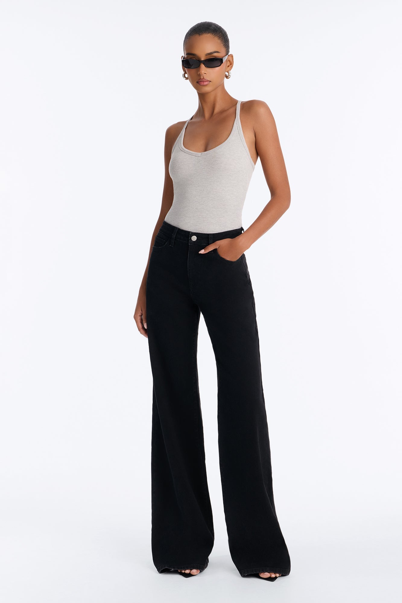 Tall Chasing Thrills Stretch Wide Leg Jeans - Black Wash image 5