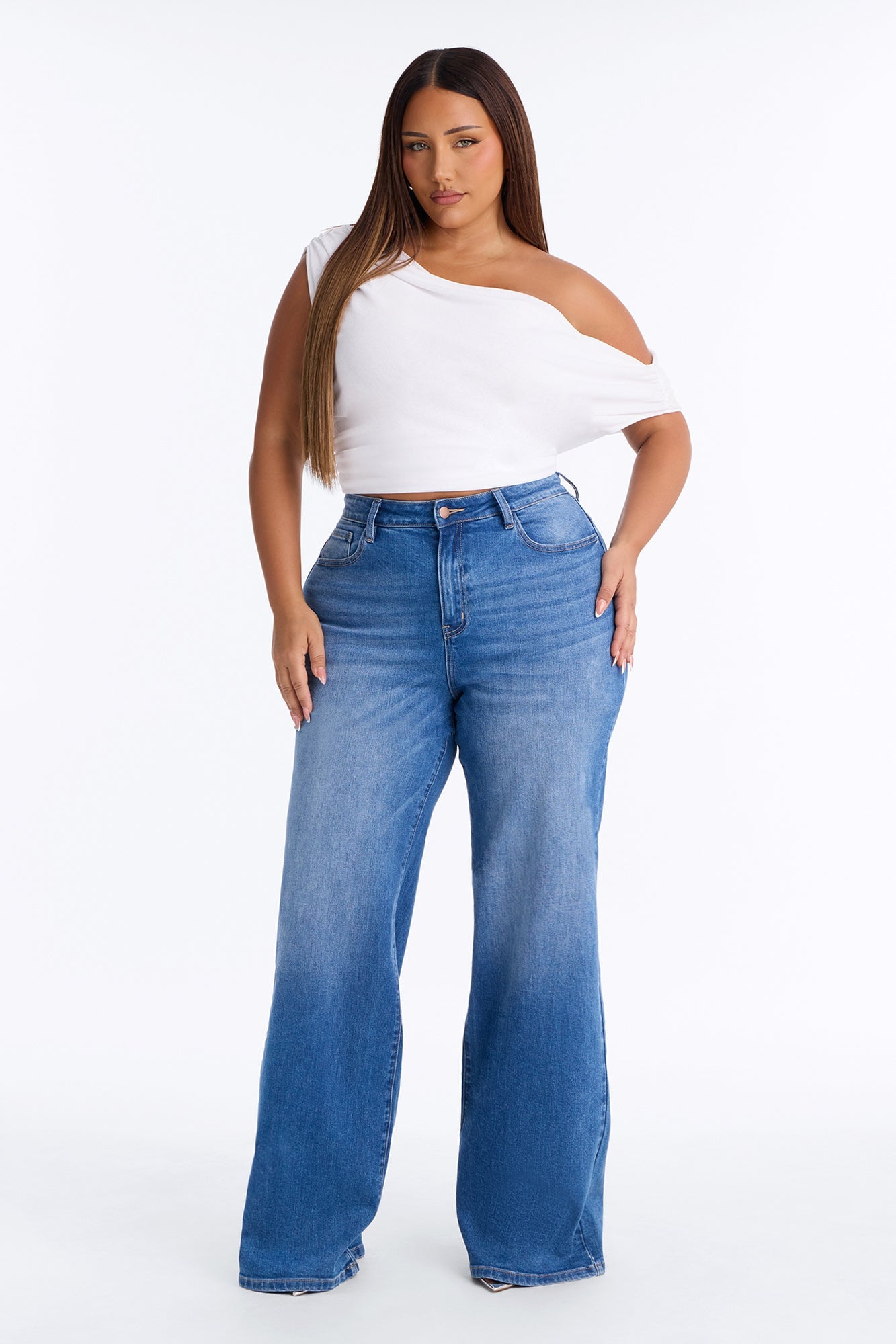 Tall Chasing Thrills Stretch Wide Leg Jeans - Medium Wash image 1