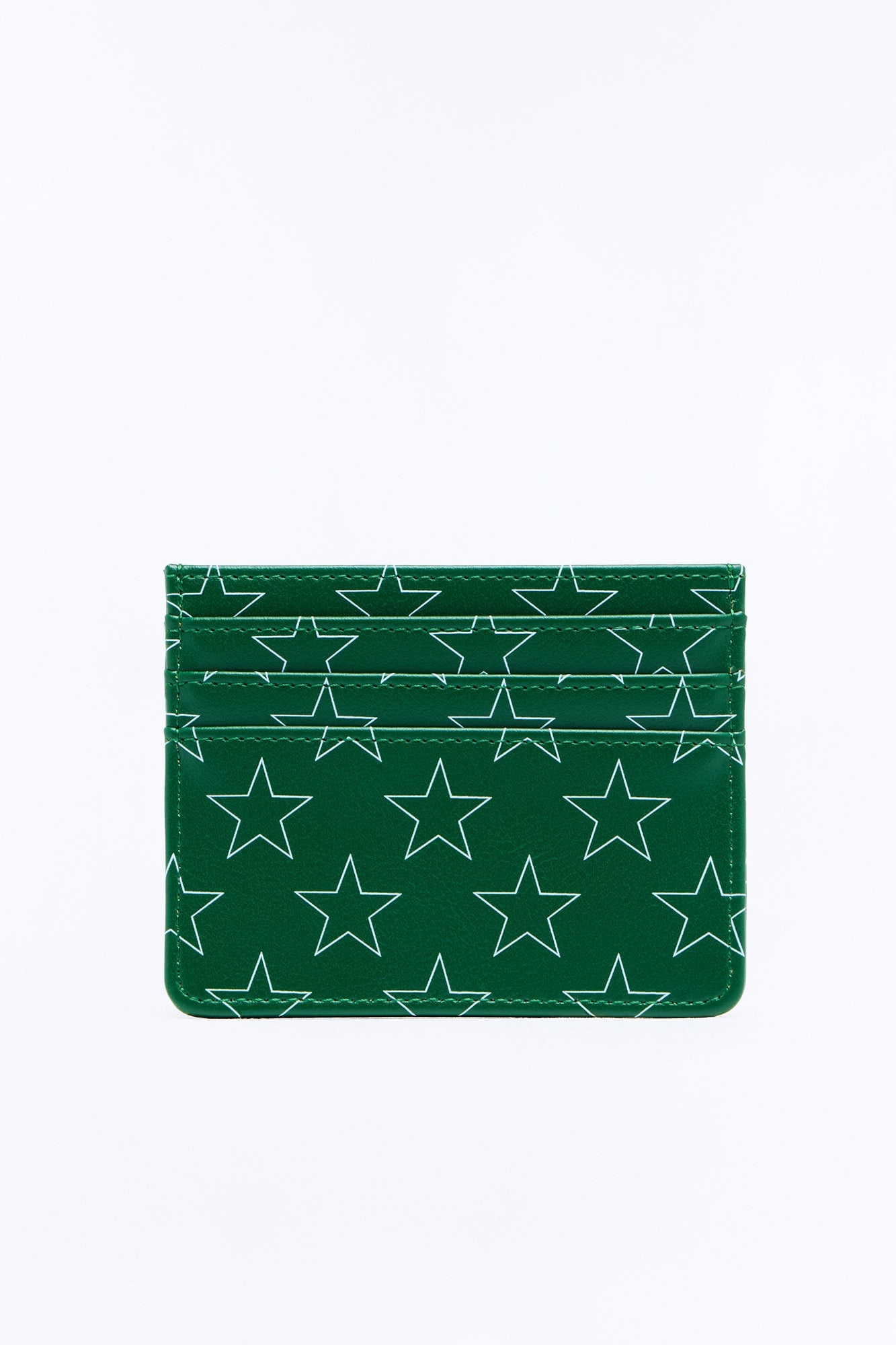 All Over Star Print Faux Leather Card Holder Wallet - Green image 2