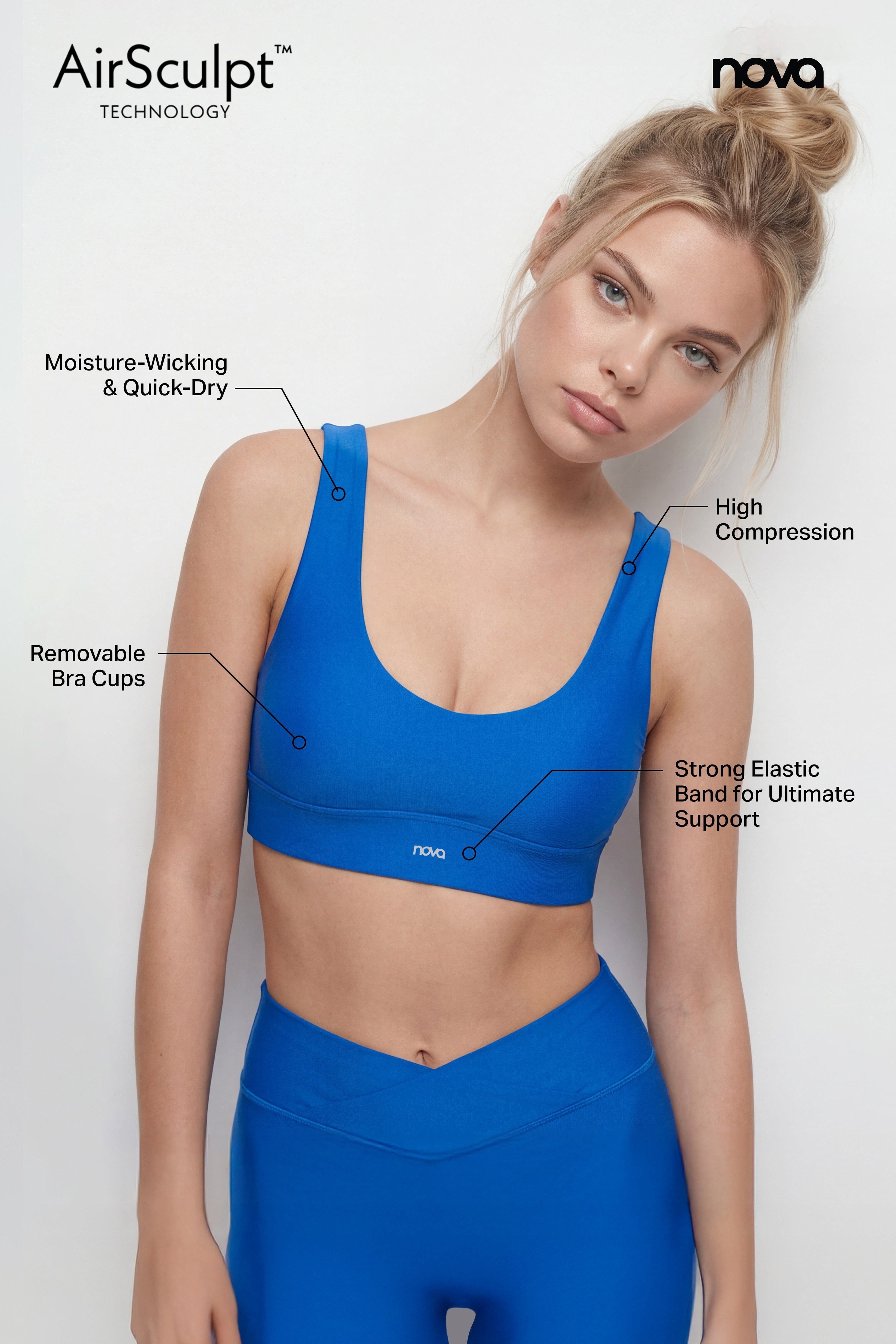 AirSculpt™ V Neck Sports Bra - CobaltBlue image 5