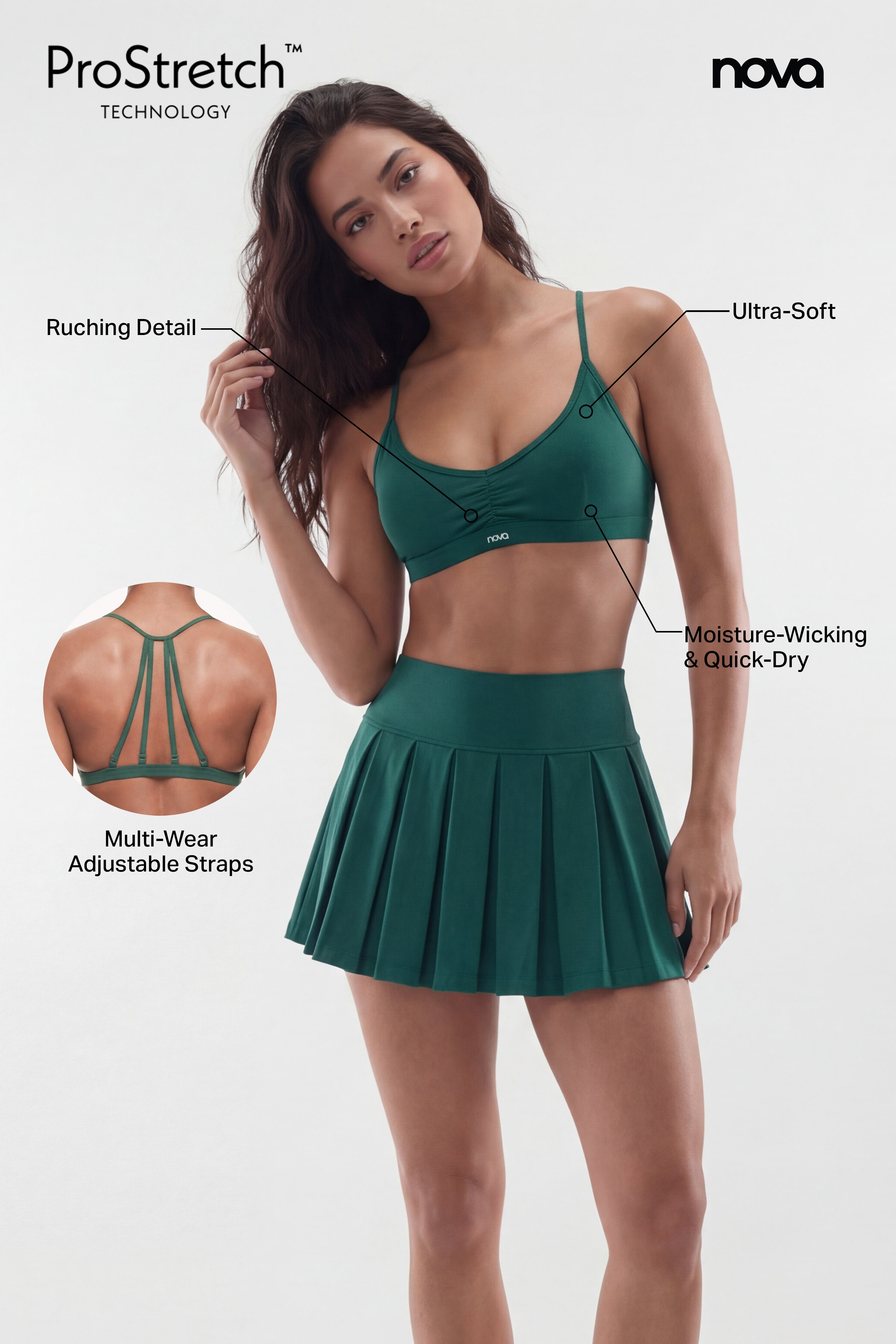 ProStretch™ Adjustable Strap Back Sports Bra - Hunter Green image 5
