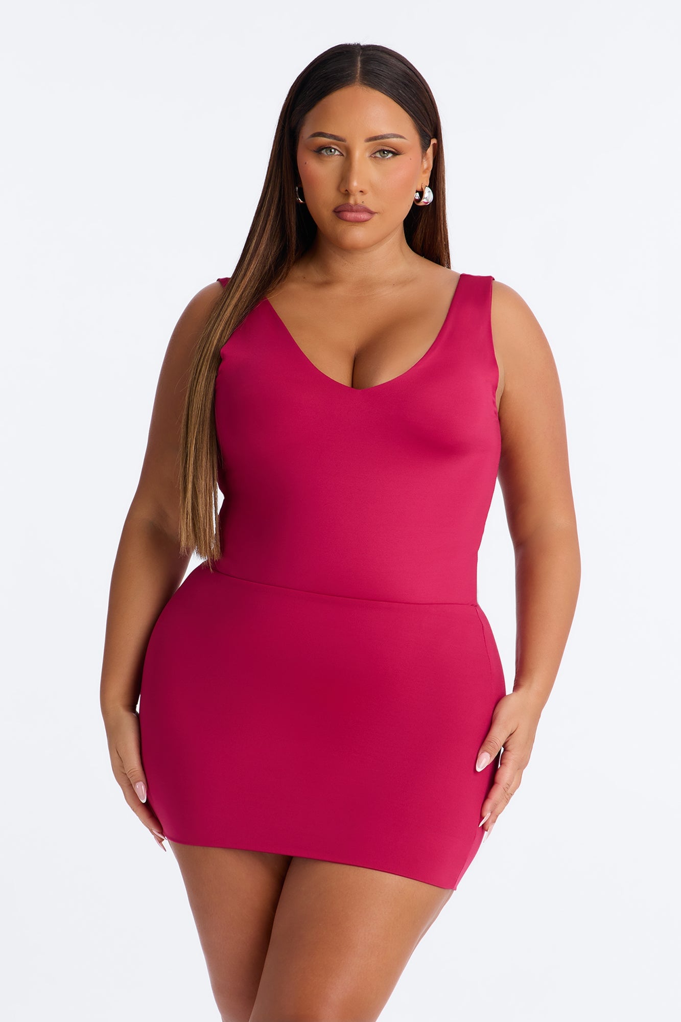 Contour Double Lined V-Neck Bodysuit - Raspberry image 3