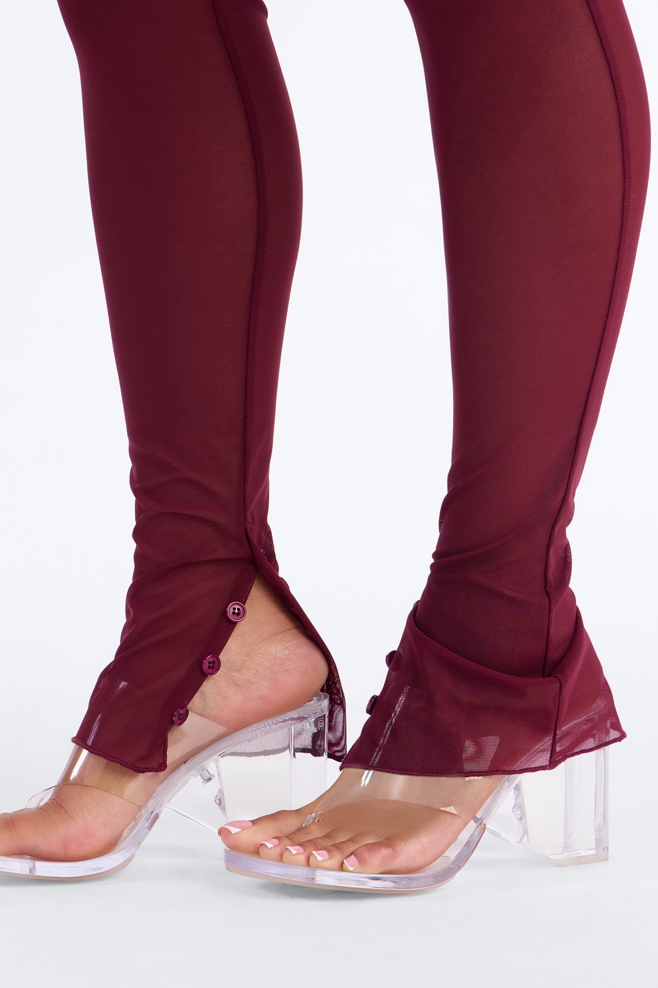 Power Mesh High Waisted Leggings - Wine image 7