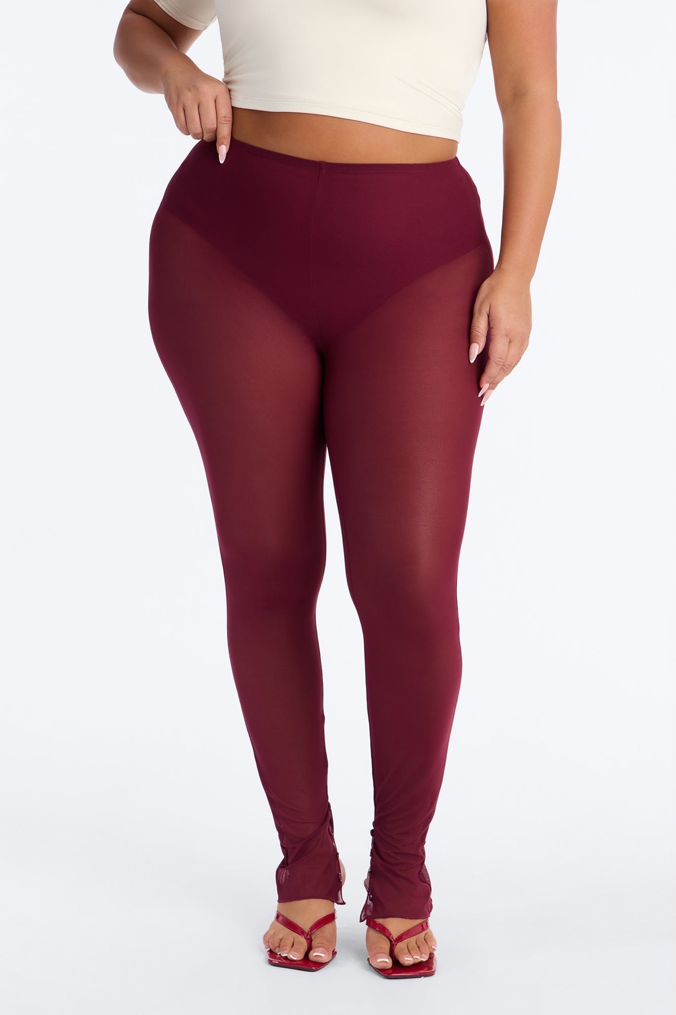 Power Mesh High Waisted Leggings - Wine image 2