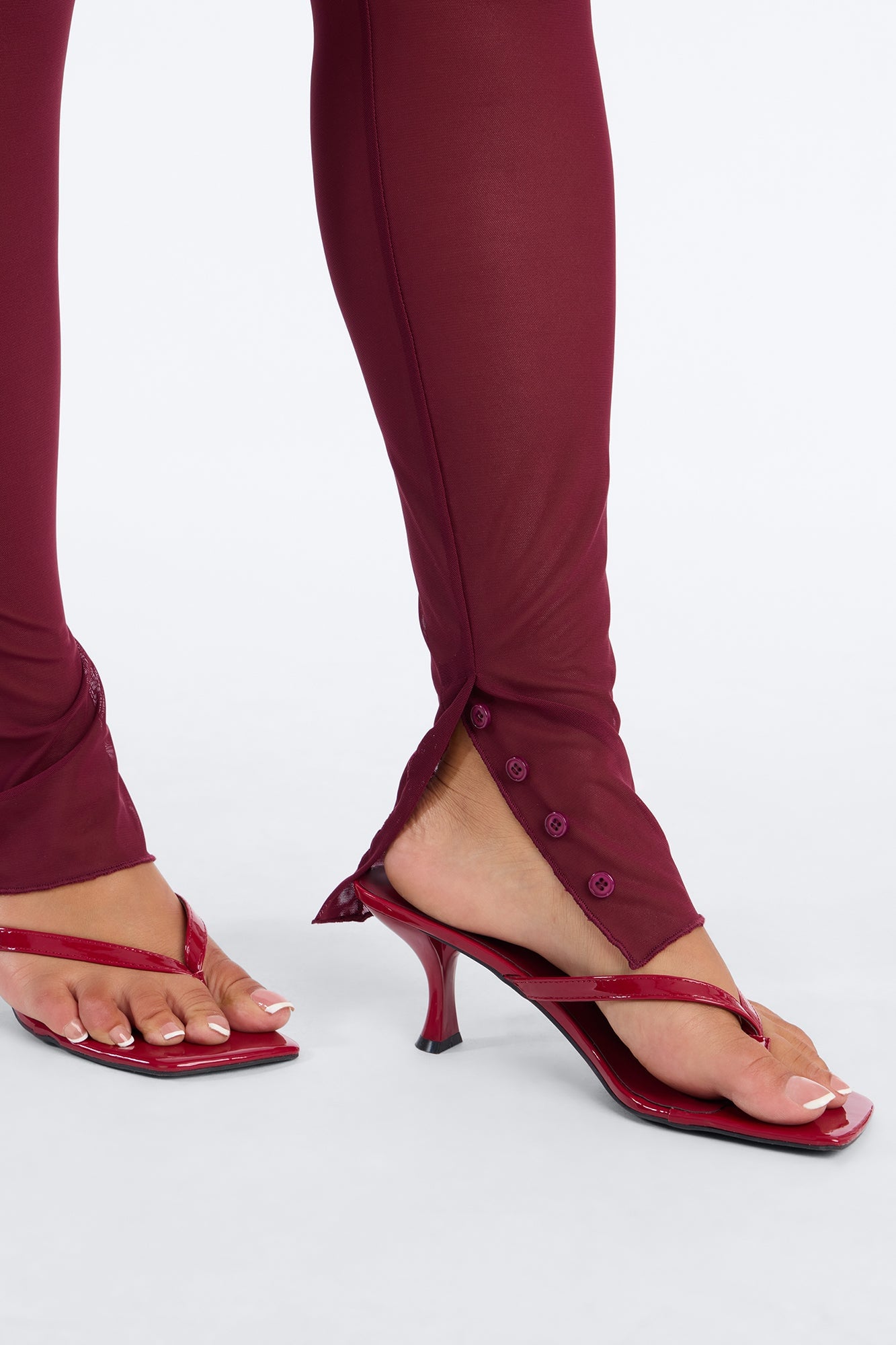 Power Mesh High Waisted Leggings - Wine image 4