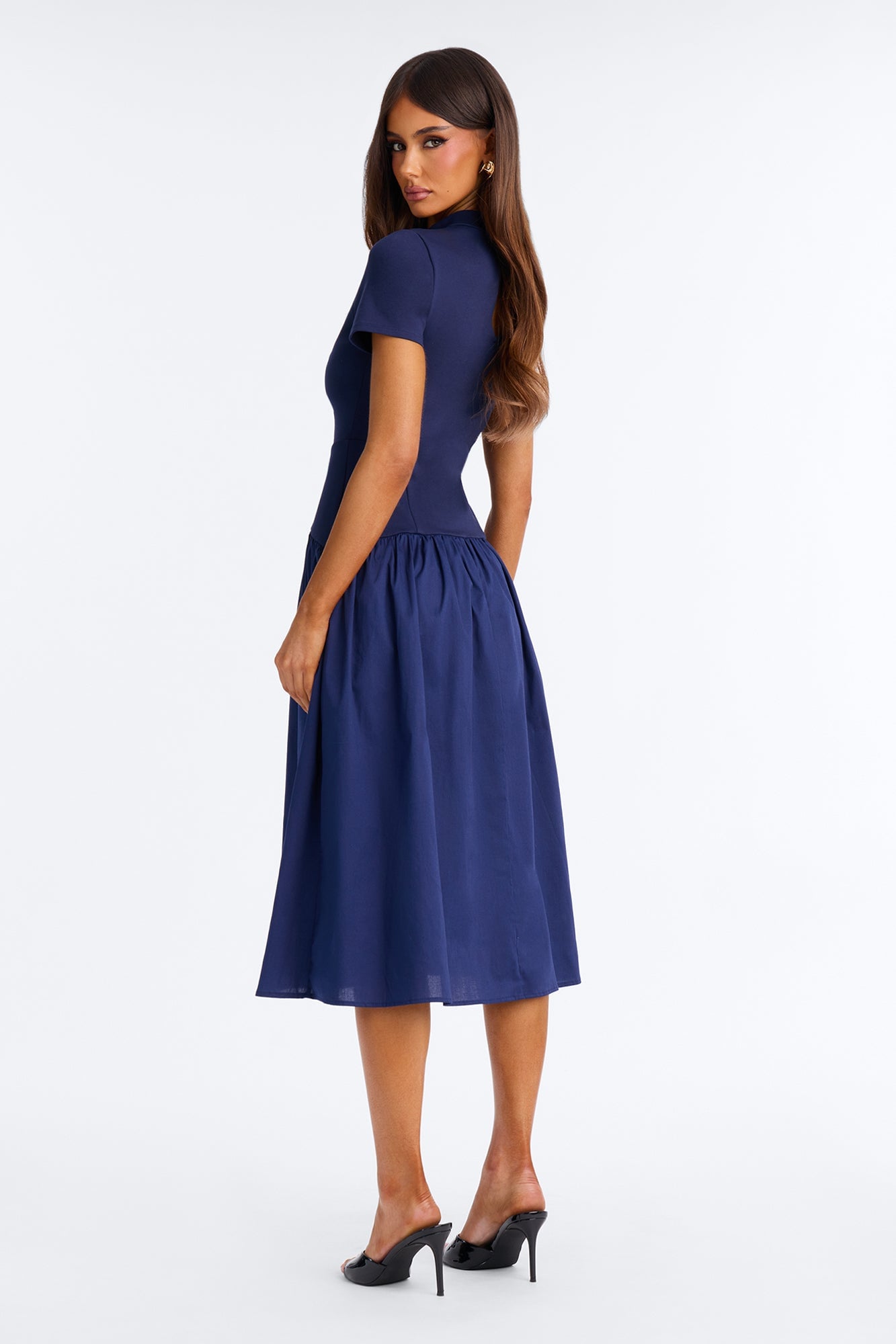 Kennedy Short Sleeve Drop Waist Midi Dress - Navy image 7