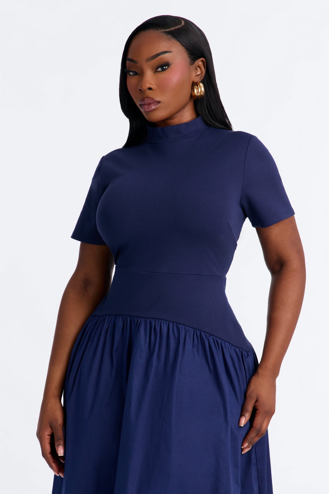 Kennedy Short Sleeve Drop Waist Midi Dress - Navy image 2