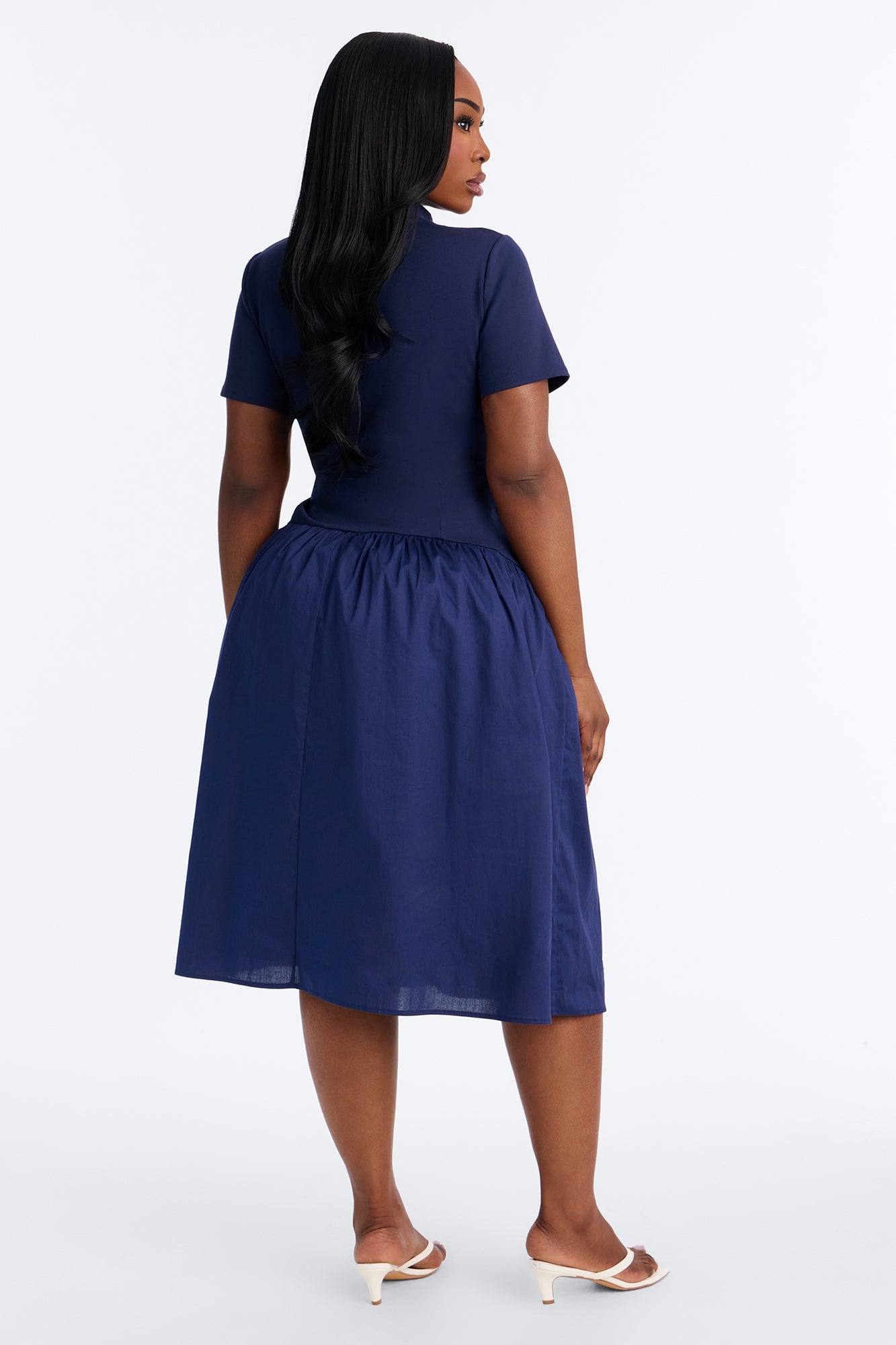 Kennedy Short Sleeve Drop Waist Midi Dress - Navy image 4