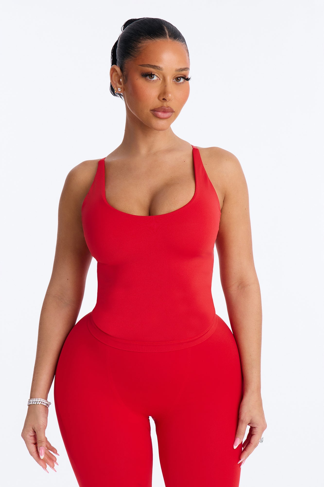 Seamless Smooth Double Lined Scoop Neck Cami Top - DarkRed image 5