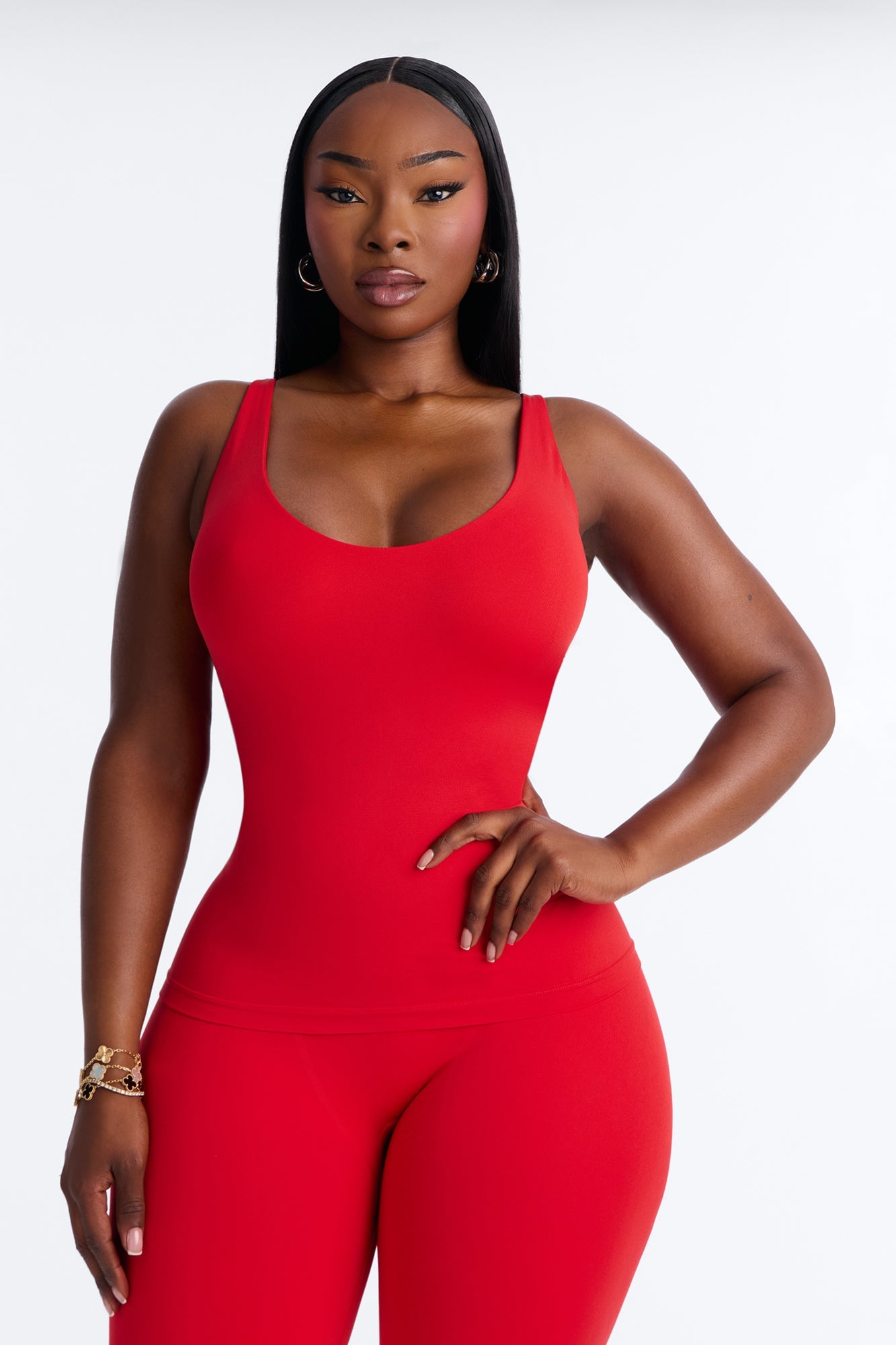 Seamless Smooth Double Lined Scoop Neck Cami Top - DarkRed image 1