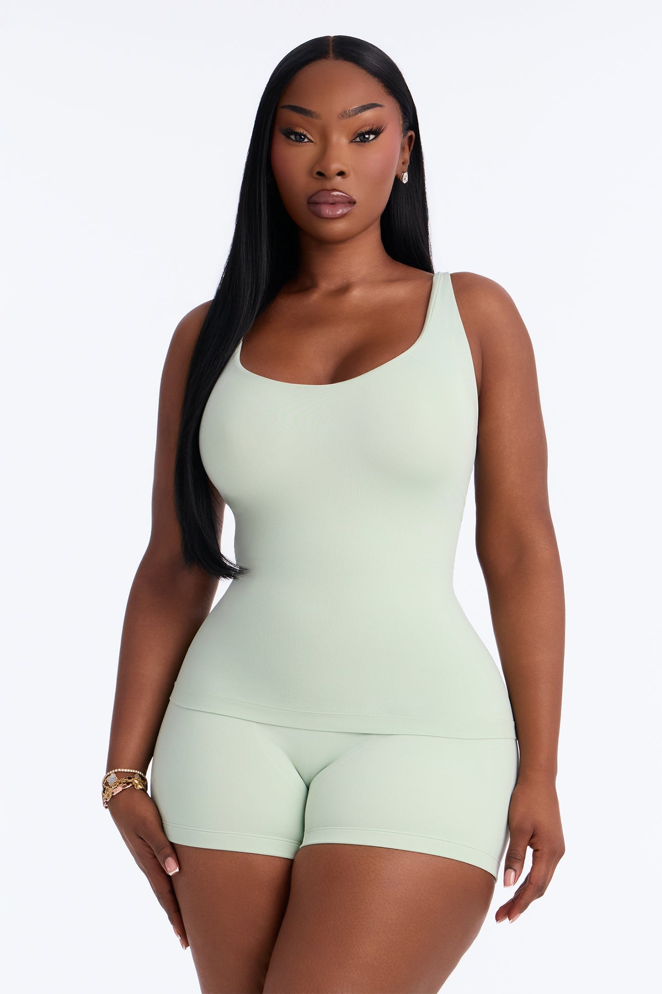 Seamless Smooth Double Lined Scoop Neck Cami Top - Mint image 1