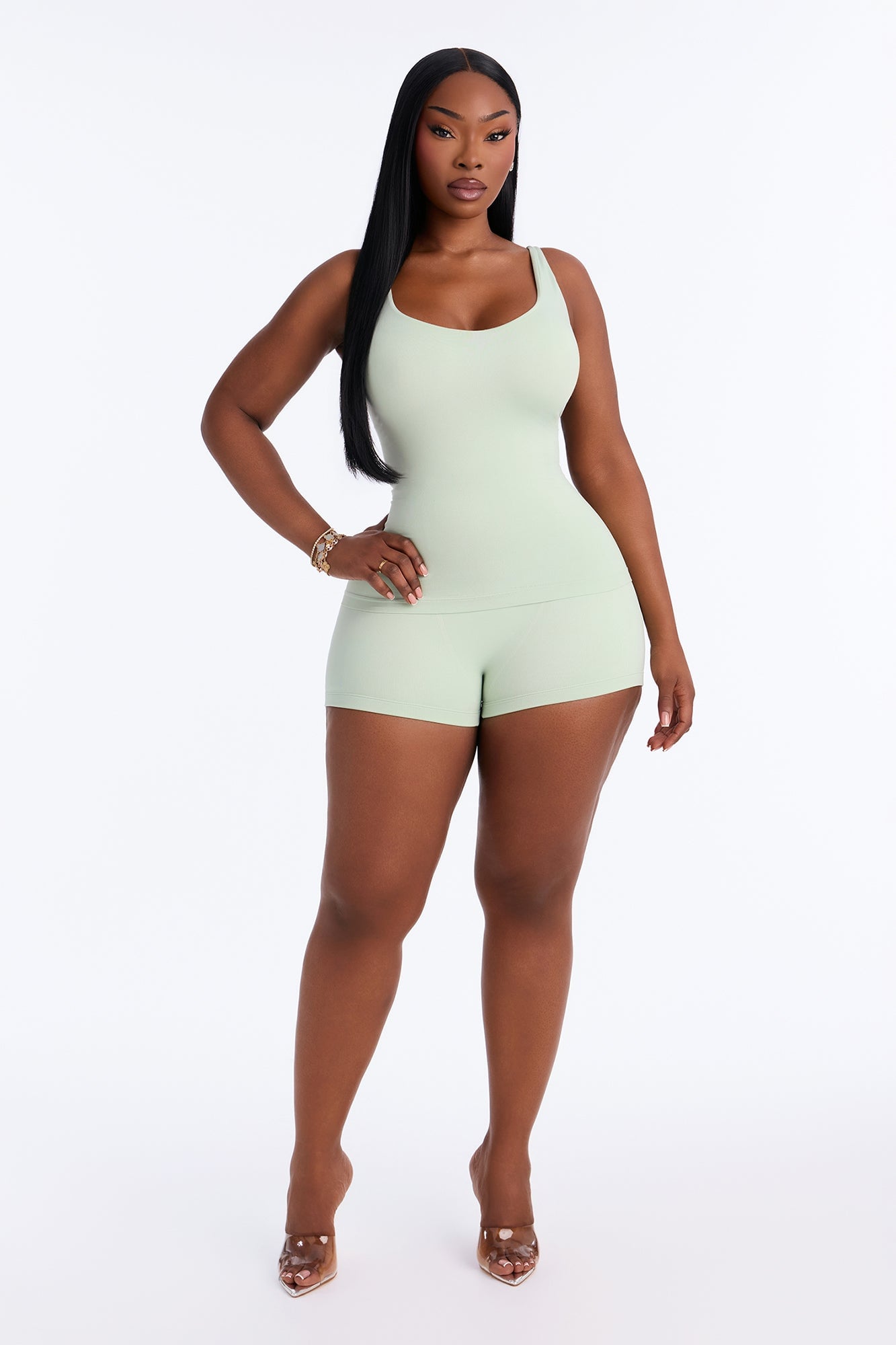 Seamless Smooth Double Lined Scoop Neck Cami Top - Mint image 2
