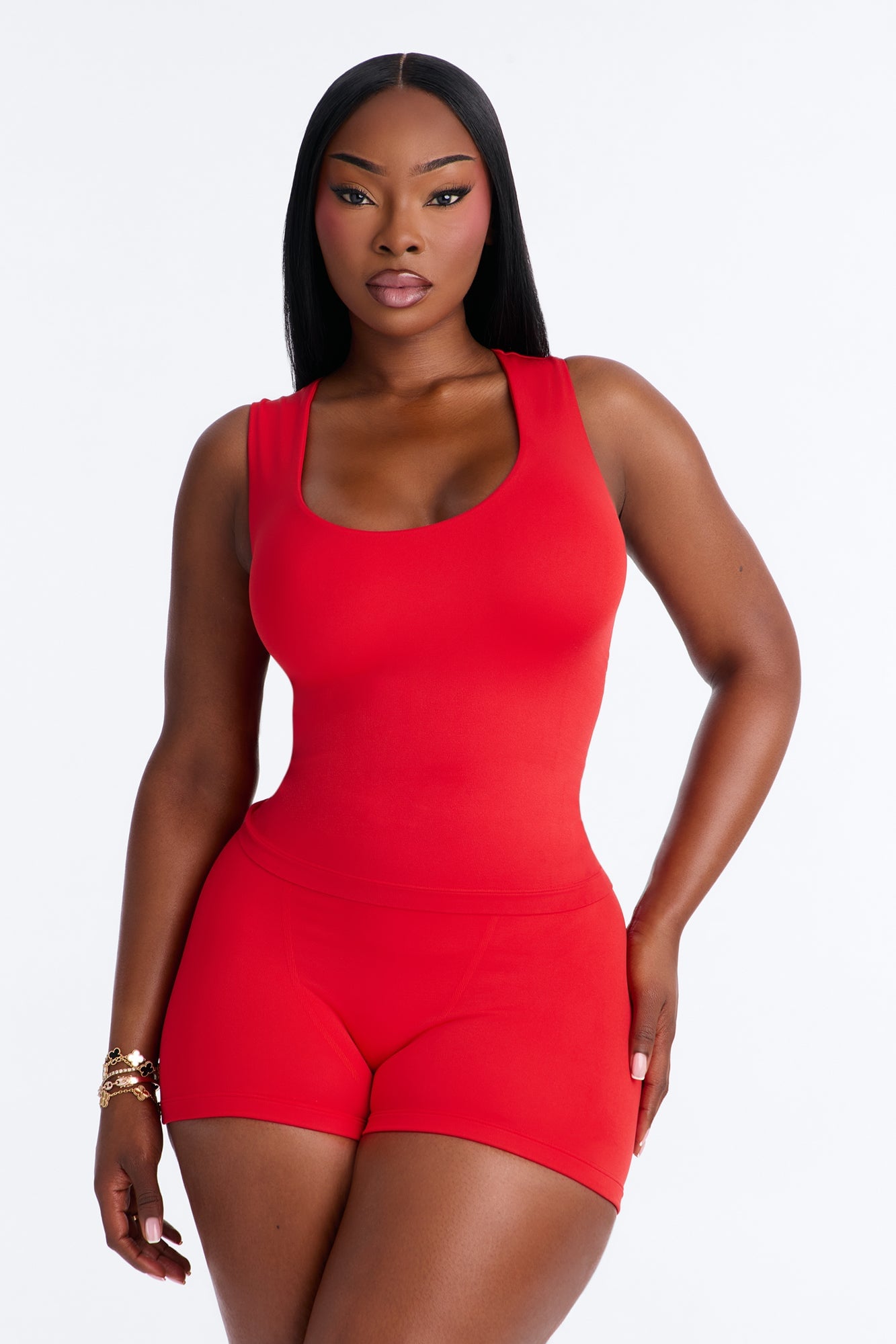 Seamless Smooth Double Lined U Neck Tank Top - DarkRed image 2