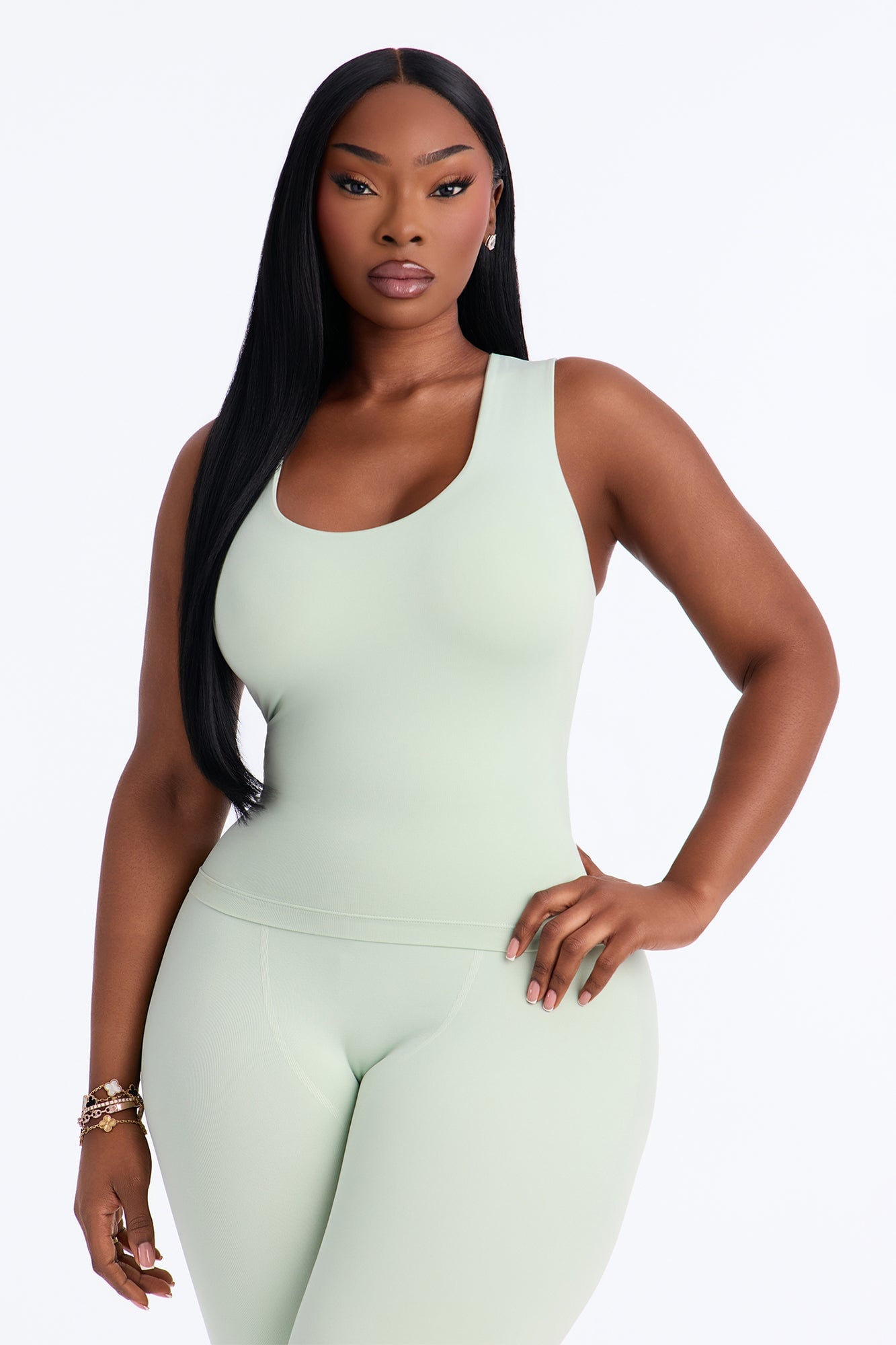 Seamless Smooth Double Lined U Neck Tank Top - Mint image 1