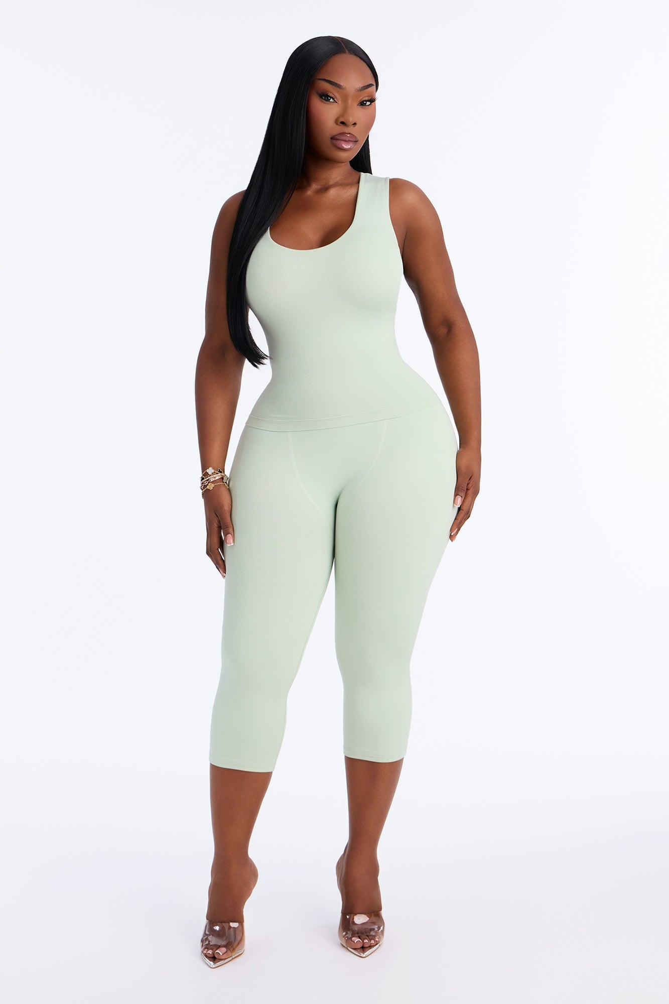 Seamless Smooth Double Lined U Neck Tank Top - Mint image 2