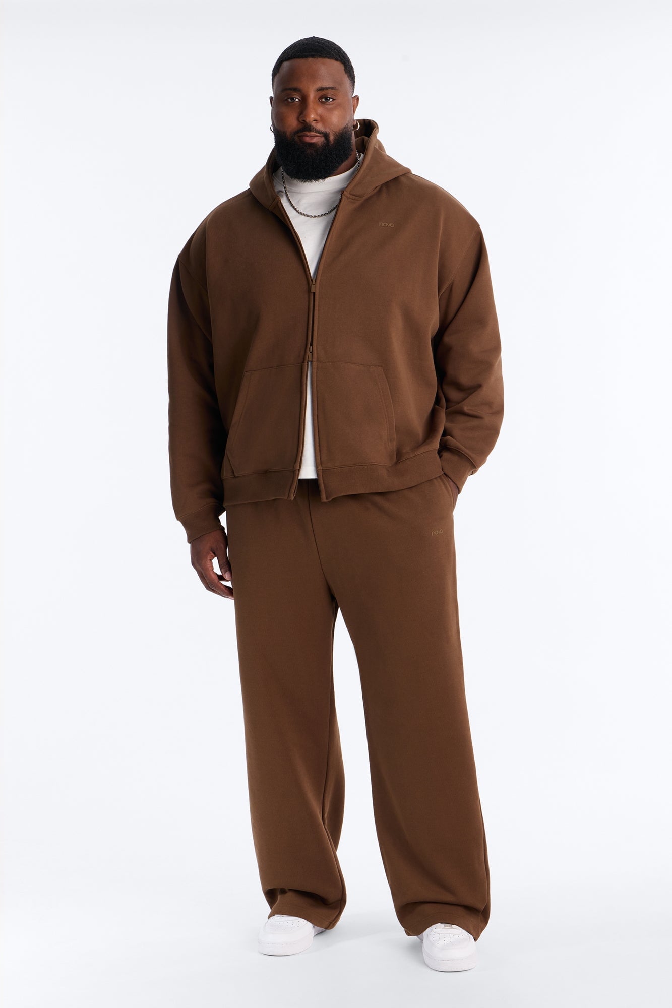 Logan Full Zip Hoodie Fleece Sweatshirt - Brown image 2
