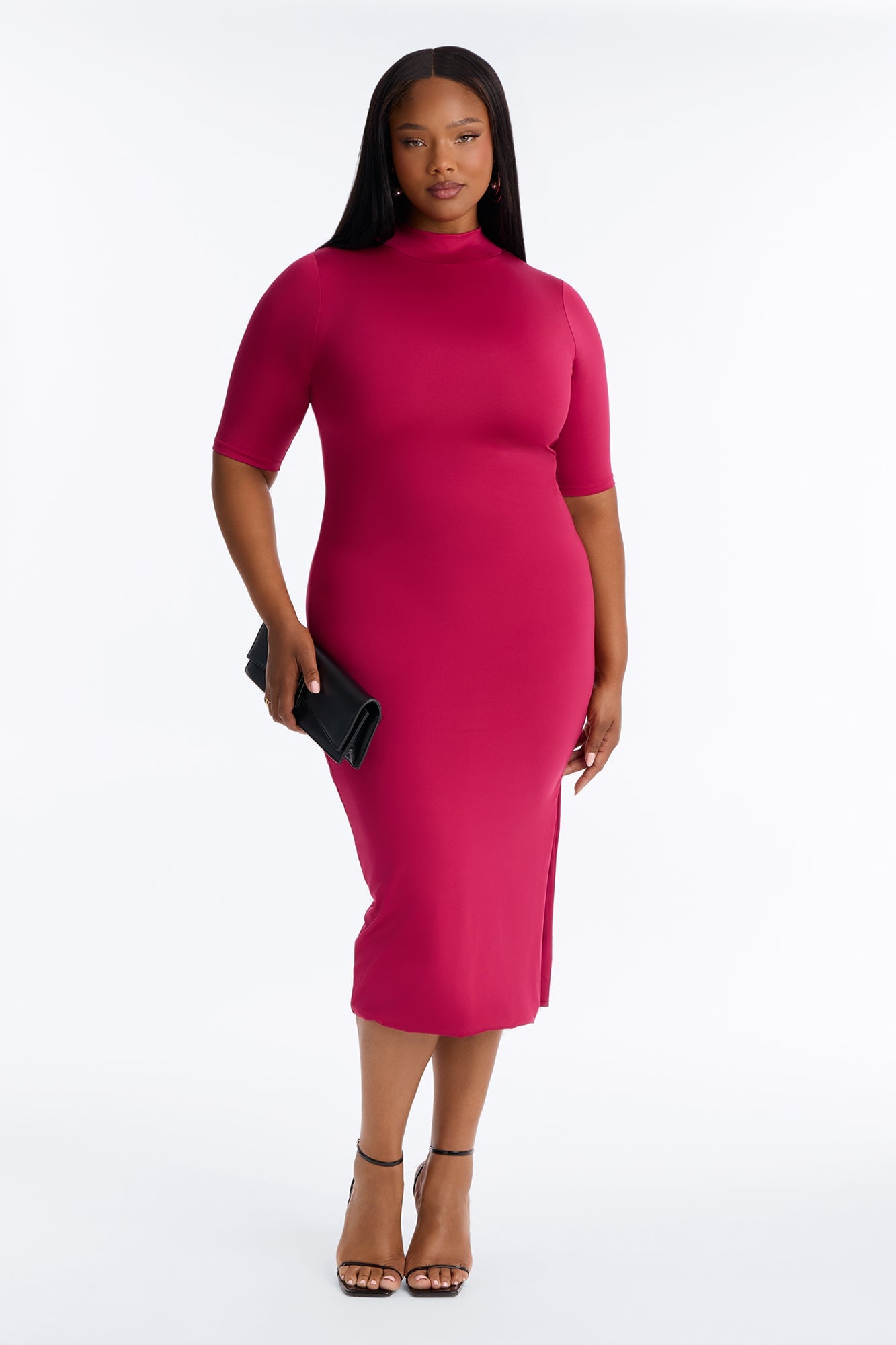 Contour Double Lined Turtle Neck Midi Dress - Raspberry image 1