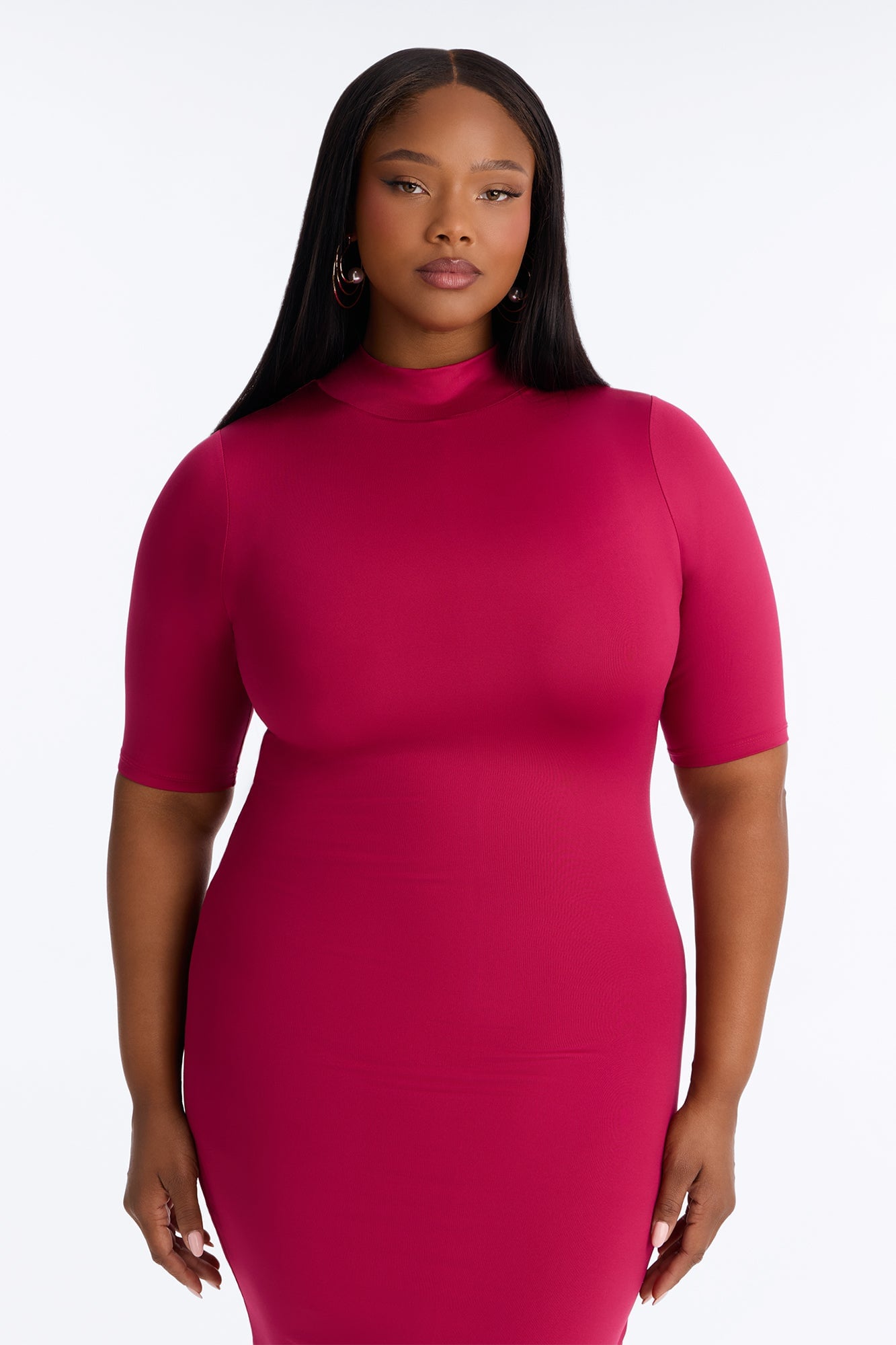 Contour Double Lined Turtle Neck Midi Dress - Raspberry image 2