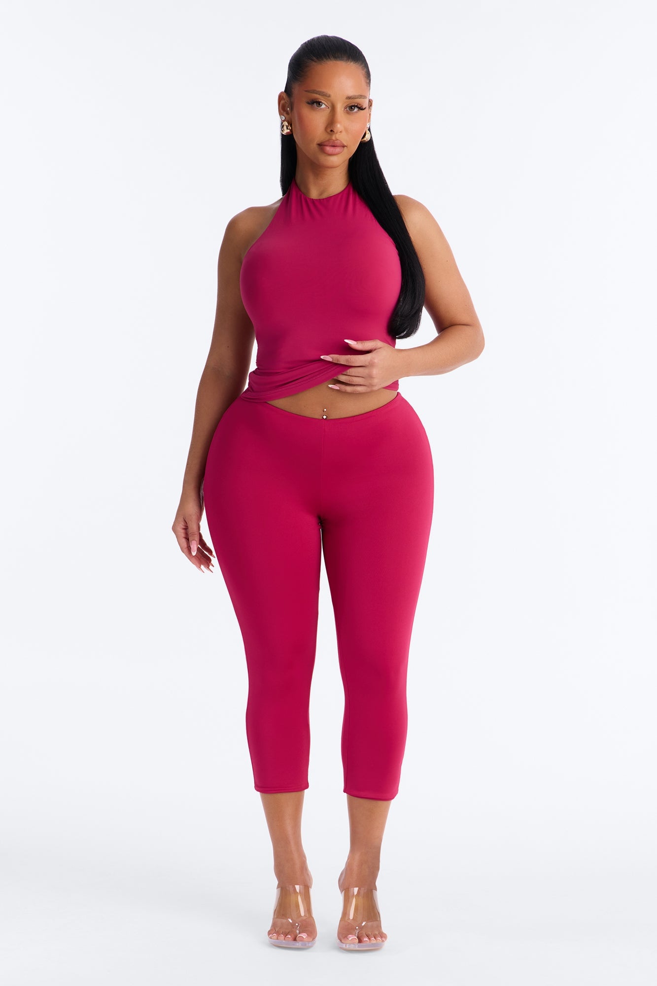 Contour Double Lined Capri Pant - Raspberry image 6