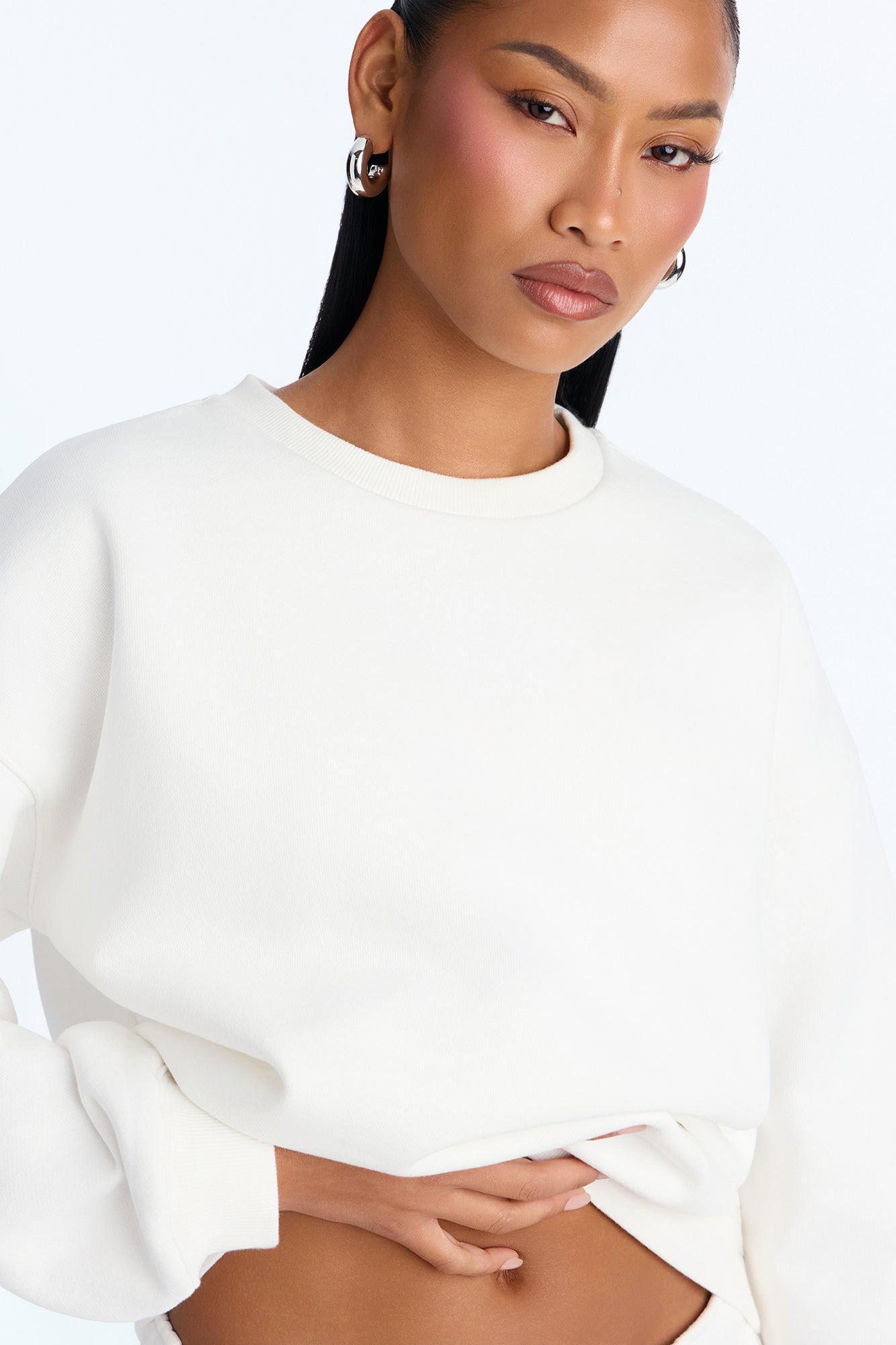 Libby Crew Neck Fleece Sweatshirt - White image 7