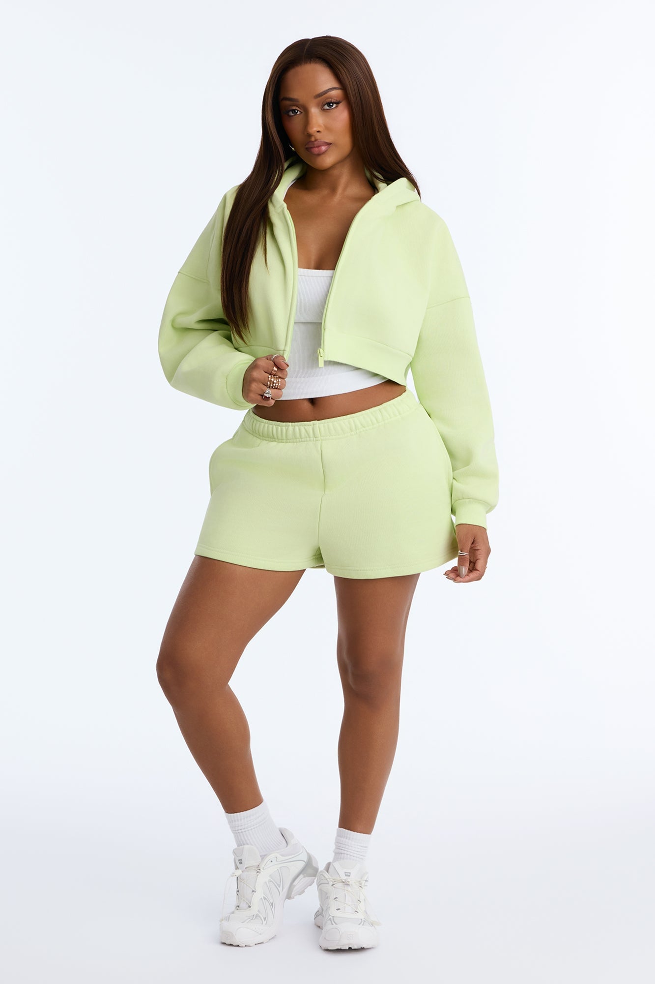 Libby Boxy Crop Zip Hoodie Fleece Sweatshirt - Sage image 6