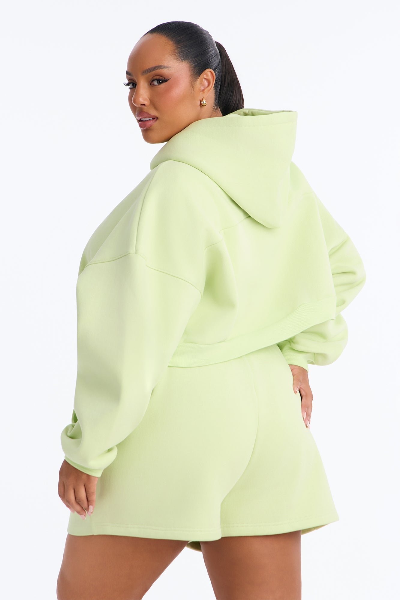 Libby Boxy Crop Zip Hoodie Fleece Sweatshirt - Sage image 4
