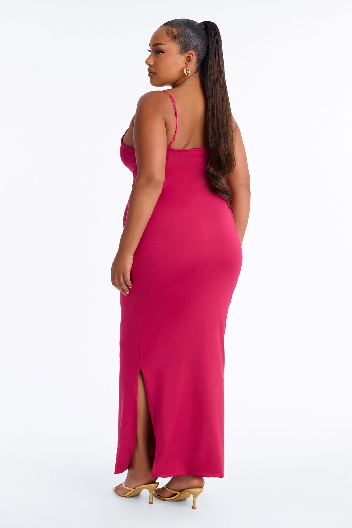 Contour Double Lined Scoop Neck Spaghetti Strap Maxi Dress - Raspberry image 3