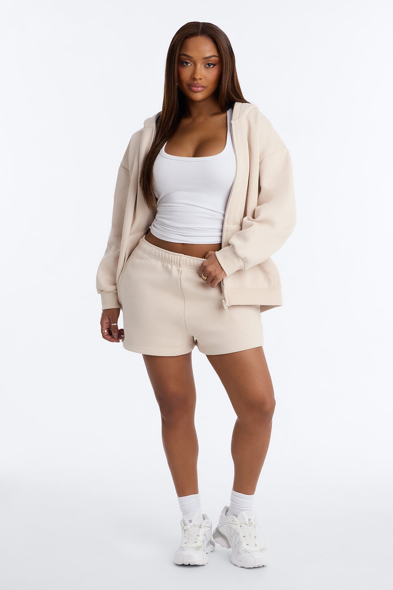 Libby Full Zip Hoodie Fleece Sweatshirt - Cream image 6