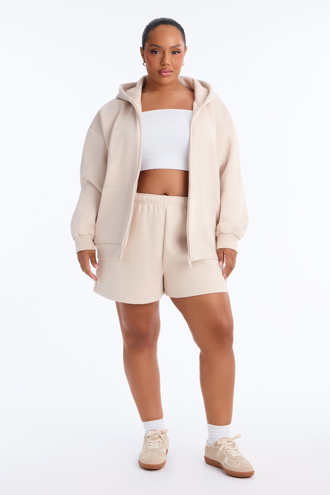 Libby Full Zip Hoodie Fleece Sweatshirt - Cream image 2