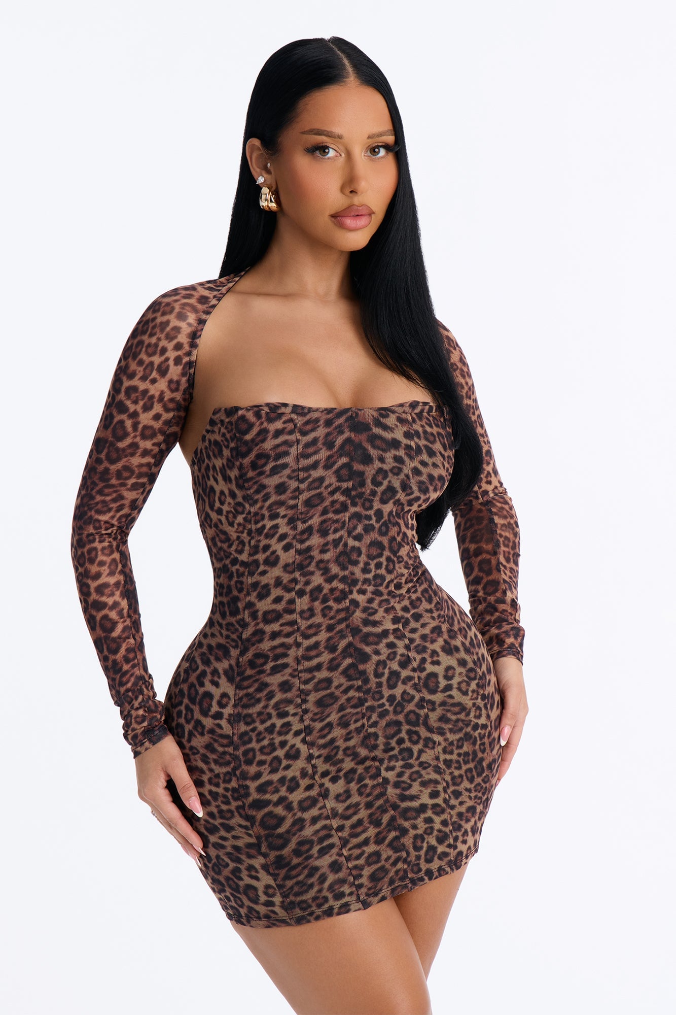 Leona Mesh Mini Dress Set - Brown/combo image 5