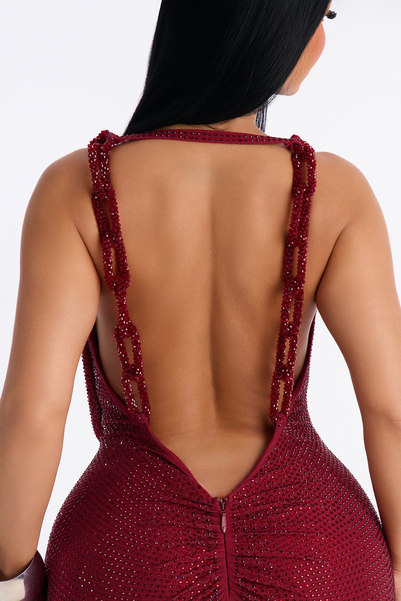 Sasha Rhinestone Cowl Neck Maxi Dress - DarkRed image 3