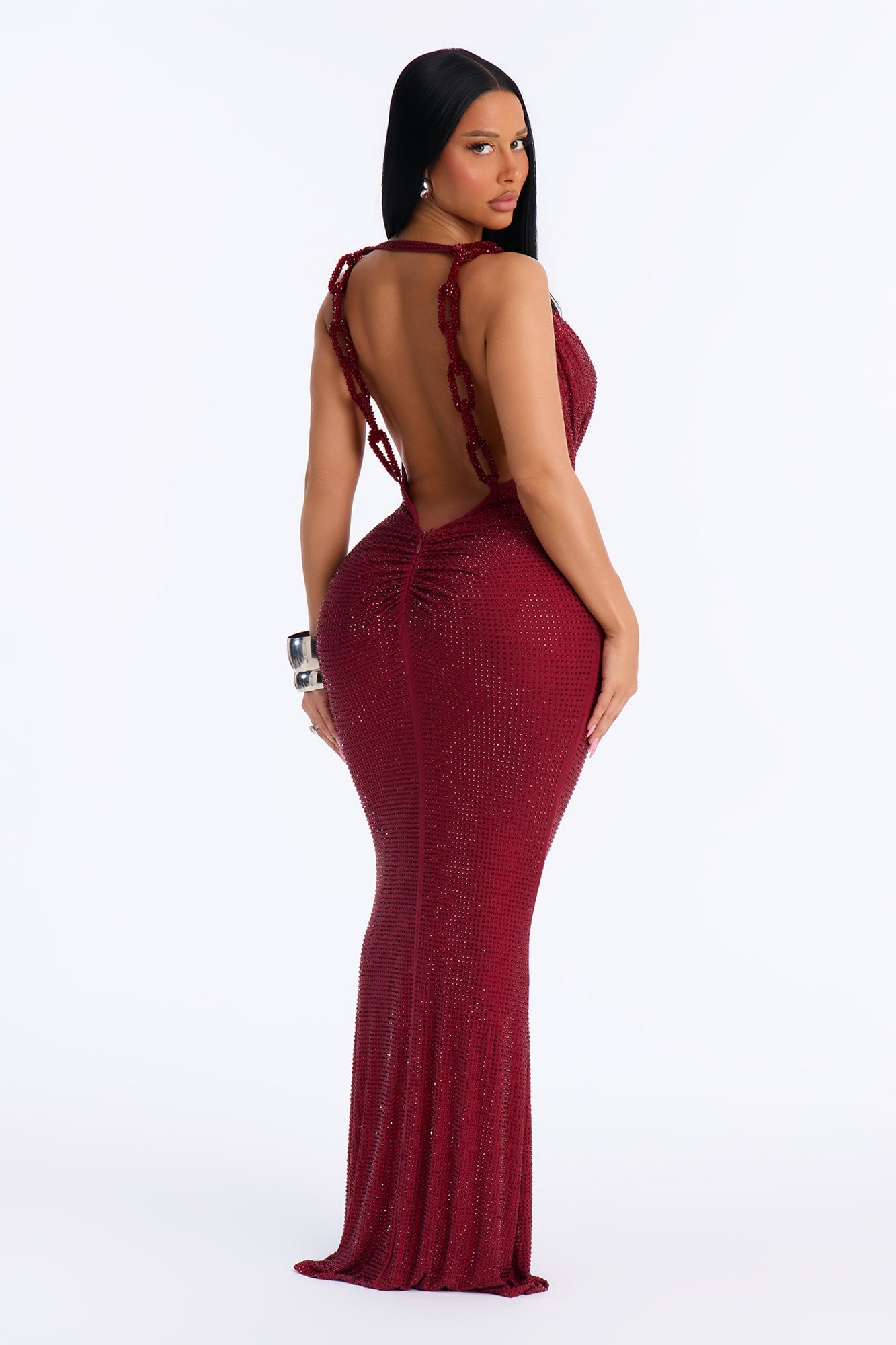 Sasha Rhinestone Cowl Neck Maxi Dress - DarkRed image 4