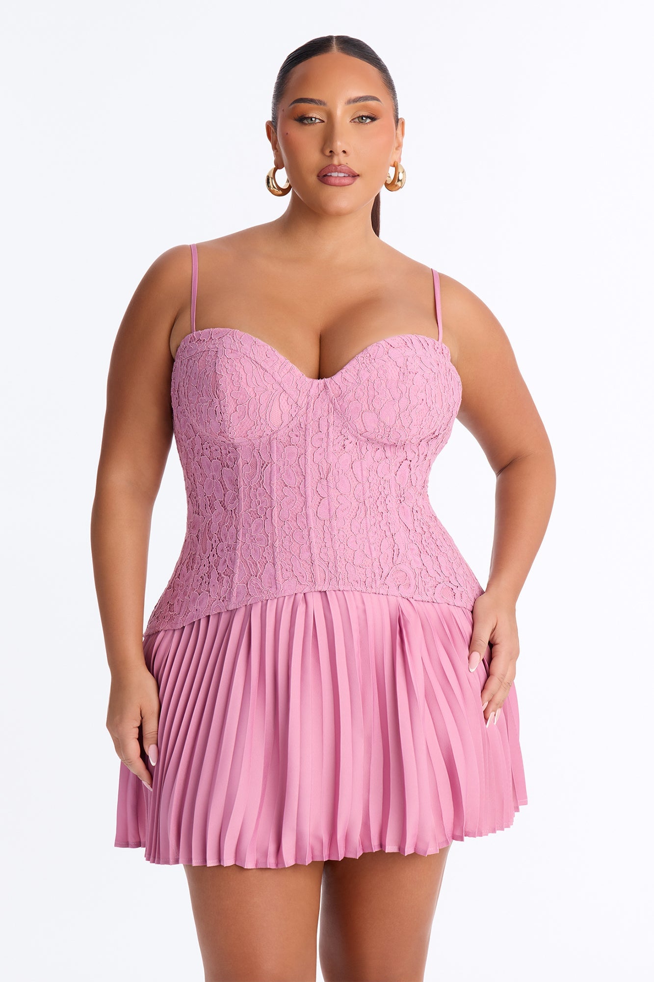 Daniella Lace Corset Pleated Mini Dress - Rose image 2