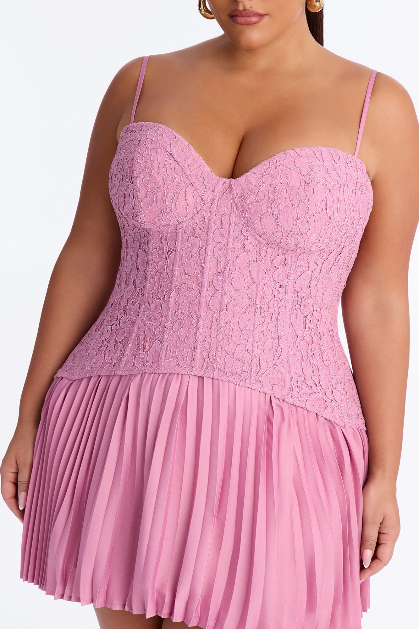 Daniella Lace Corset Pleated Mini Dress - Rose image 3