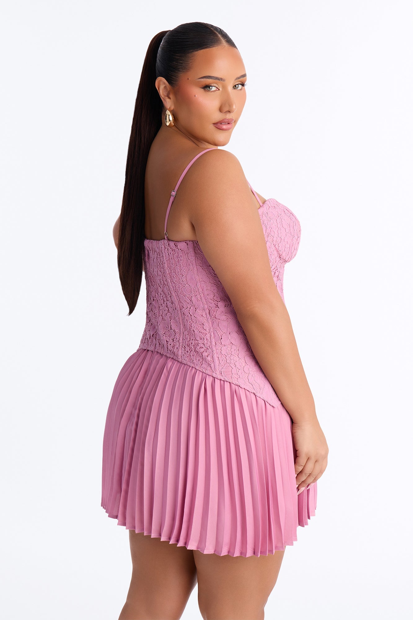 Daniella Lace Corset Pleated Mini Dress - Rose image 4