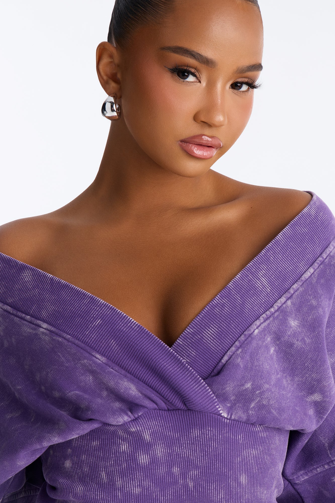 Amara Fleece Off Shoulder Sweatshirt Mini Dress - Purple image 8