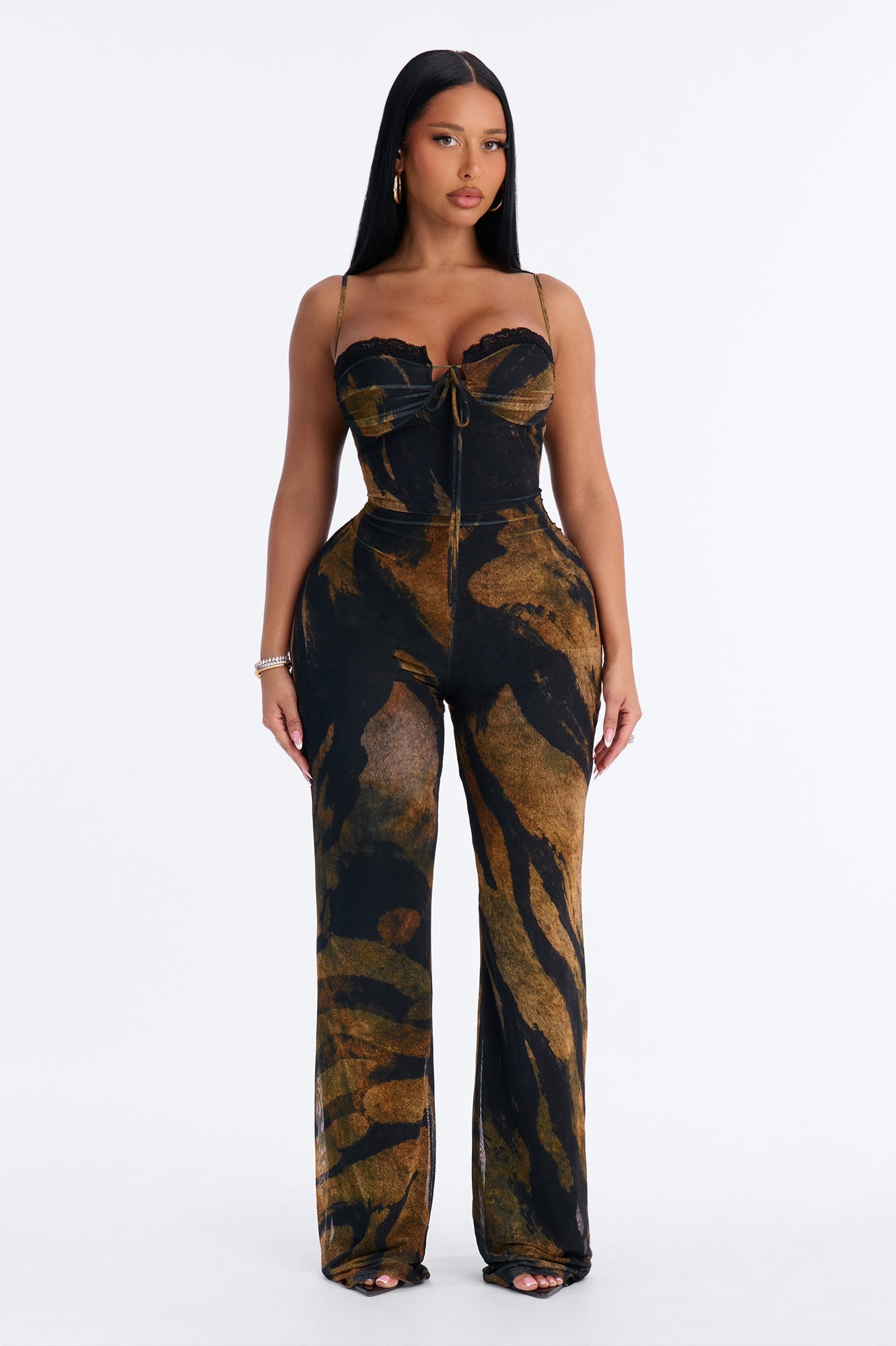 Olivia Mesh Sweetheart Jumpsuit - Brown image 1