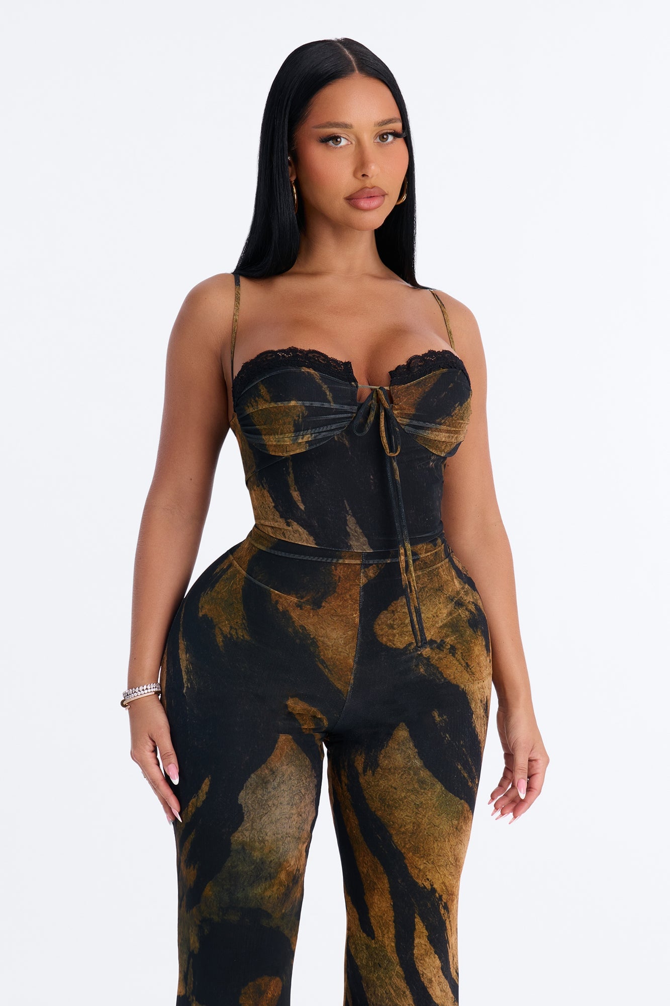 Olivia Mesh Sweetheart Jumpsuit - Brown image 2