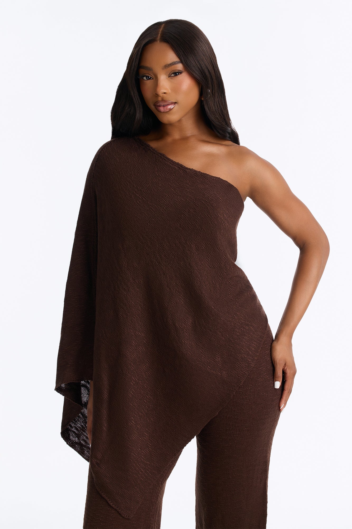 Solia One Shoulder Sweater Pant Set - Chocolate image 6