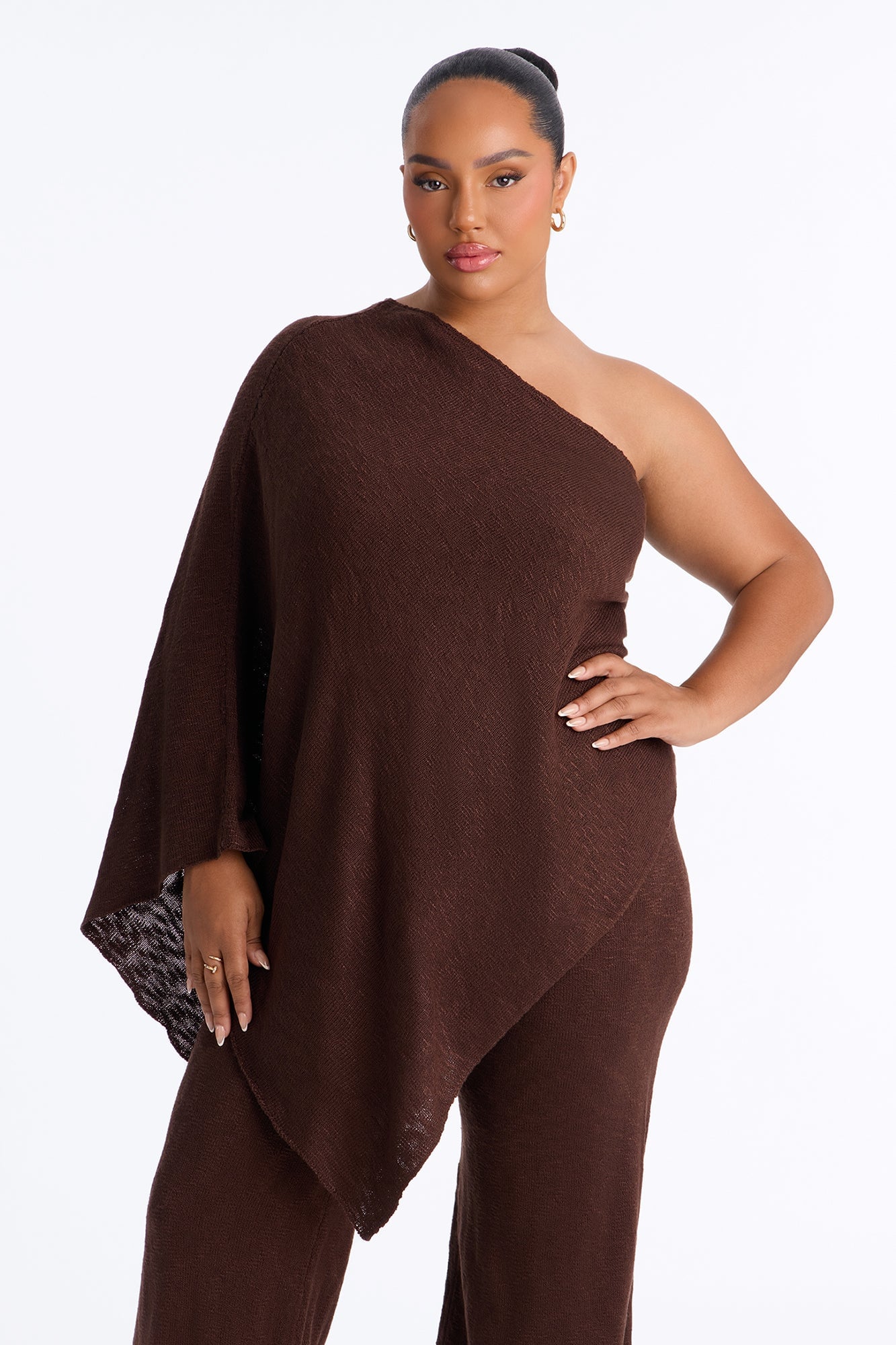 Solia One Shoulder Sweater Pant Set - Chocolate image 2