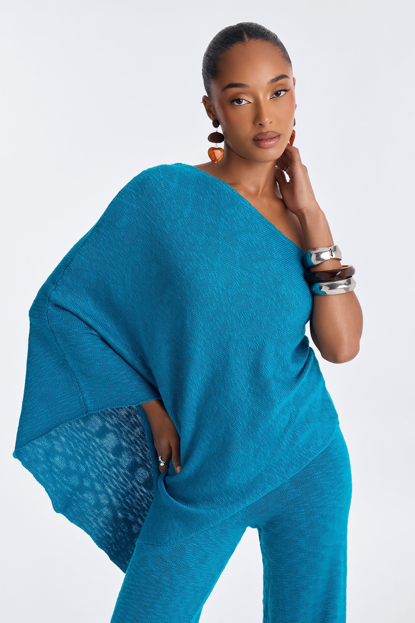 Solia One Shoulder Sweater Pant Set - Teal image 6